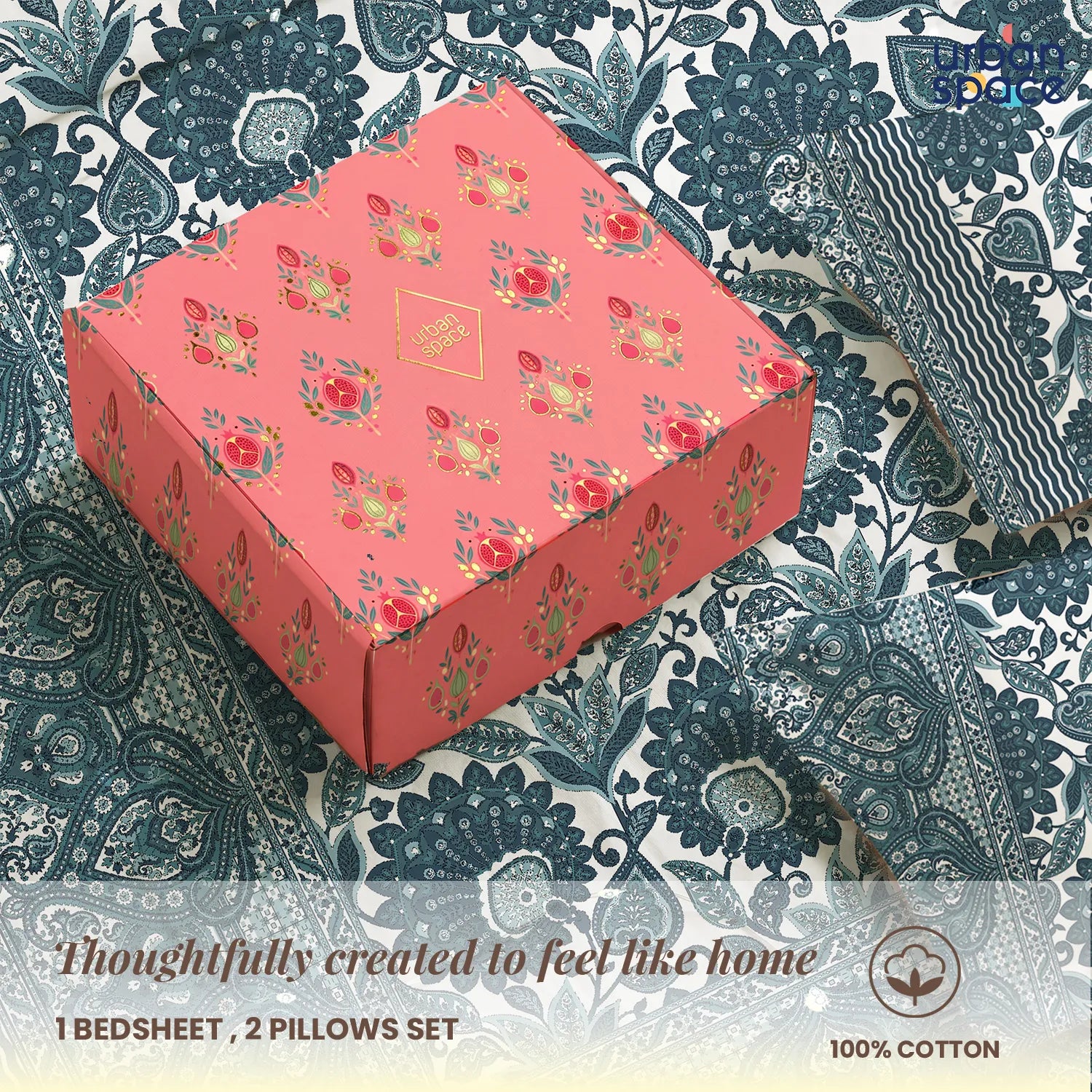 Rajasthani Ethnic 100% Cotton Bedsheet with 2 Pillow Covers in Giftbox, Double Size - Morbagh