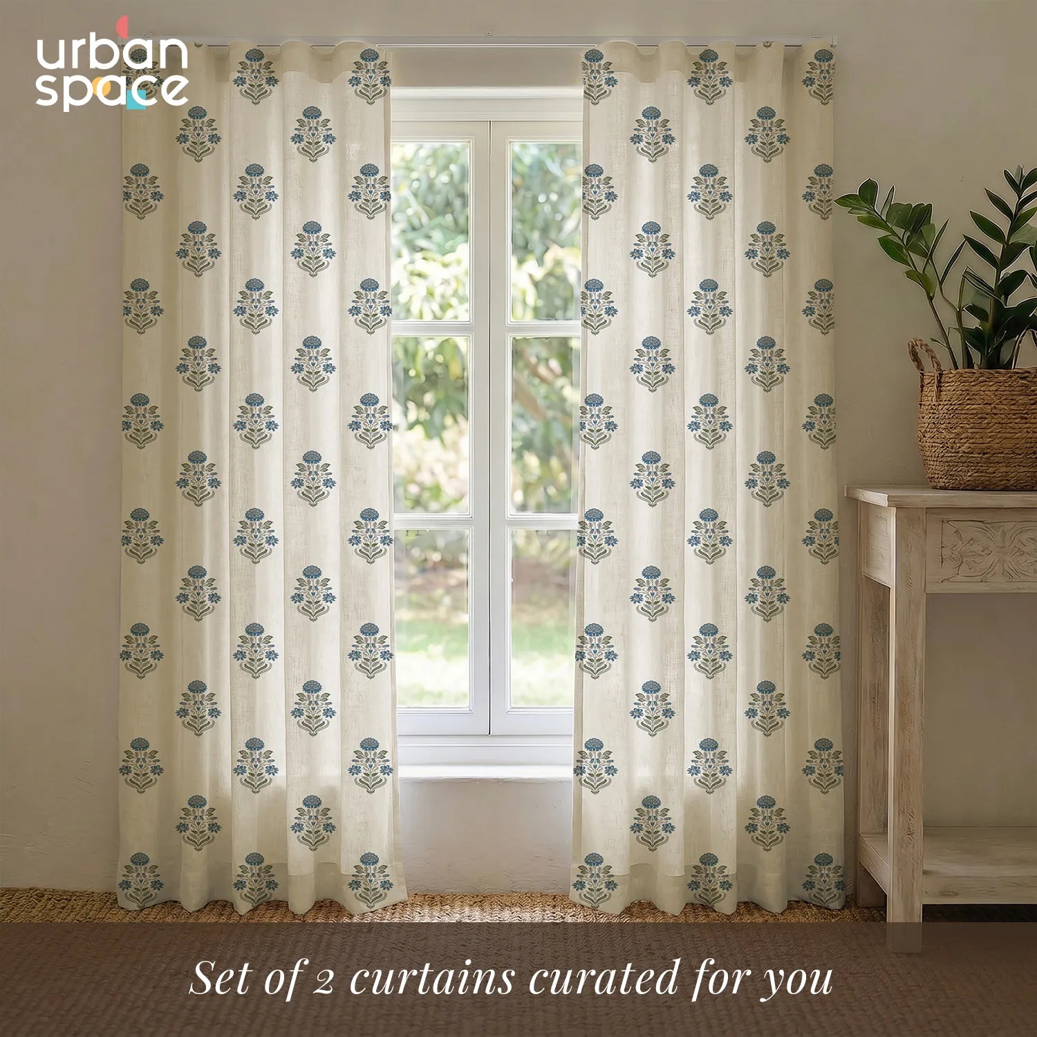 100% Cotton Curtains for Living Room, Bedroom curtains with Track Channel - Pack of 2 curtains, Liberty Blue