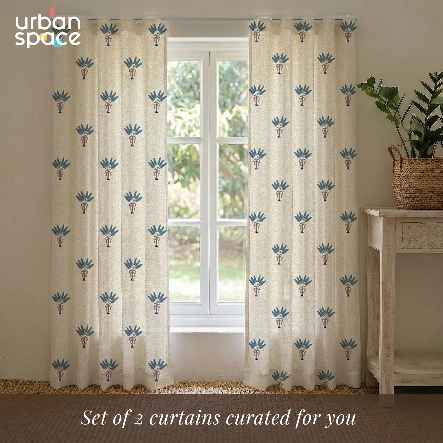 100% Cotton Curtains for Living Room, Bedroom curtains with Track Channel - Pack of 2 curtains, Palm Lagoon Indigo