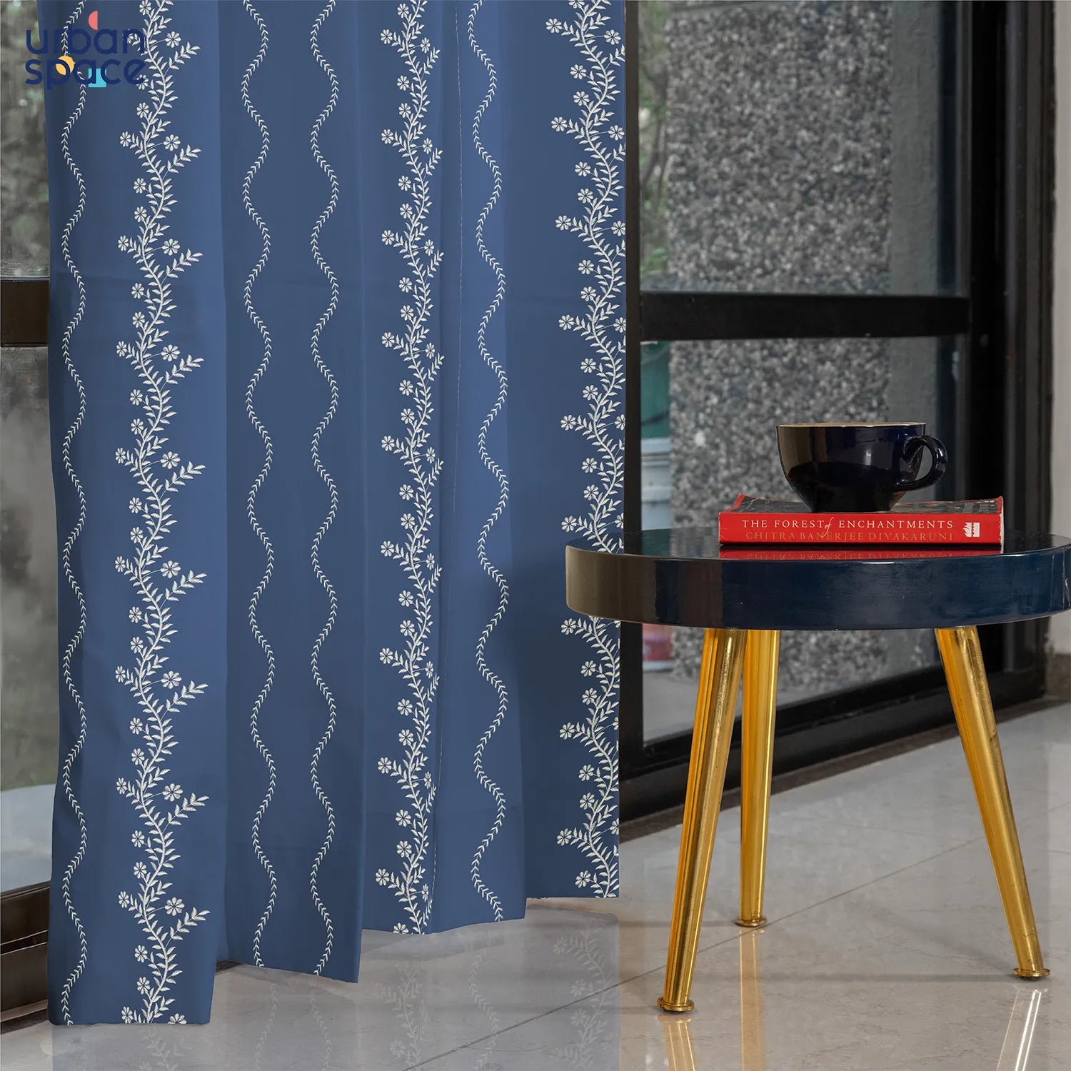 Solara Indigo Cotton Embroidered Curtain – Pack of 1