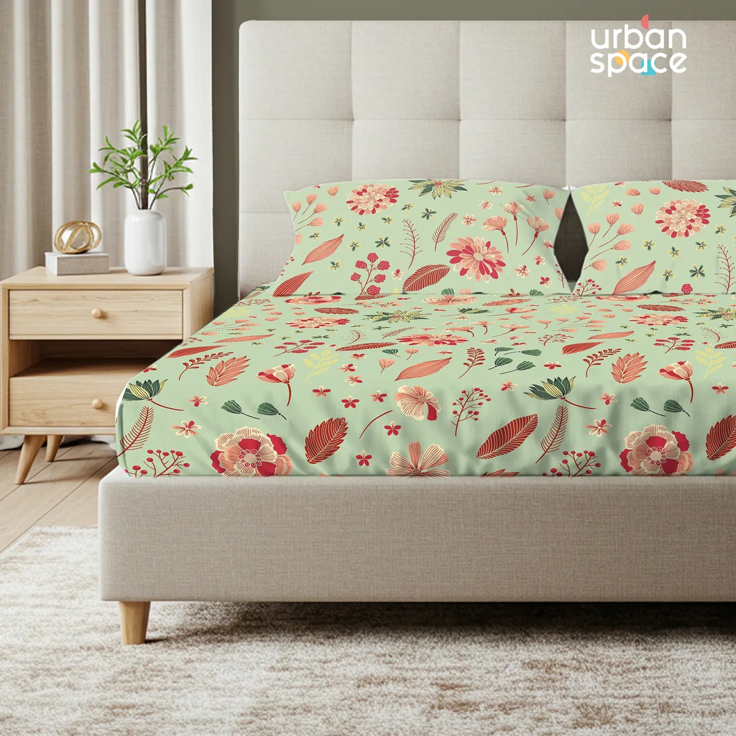 Fitted King Size Cotton Bedsheet - Florence Sage Green