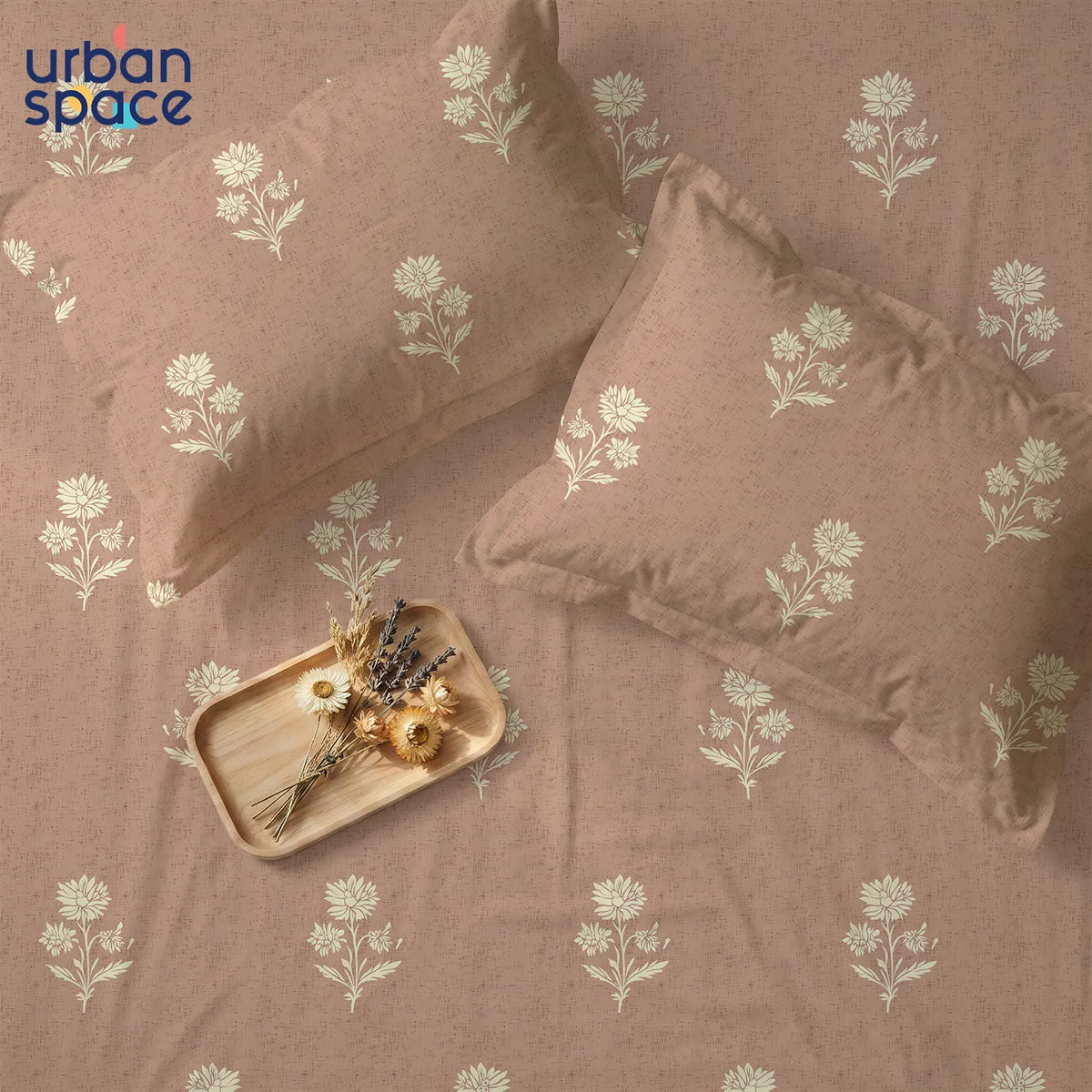 300 TC Cotton Percale Bedsheet with Pillow Covers - Summer Holiday Brown