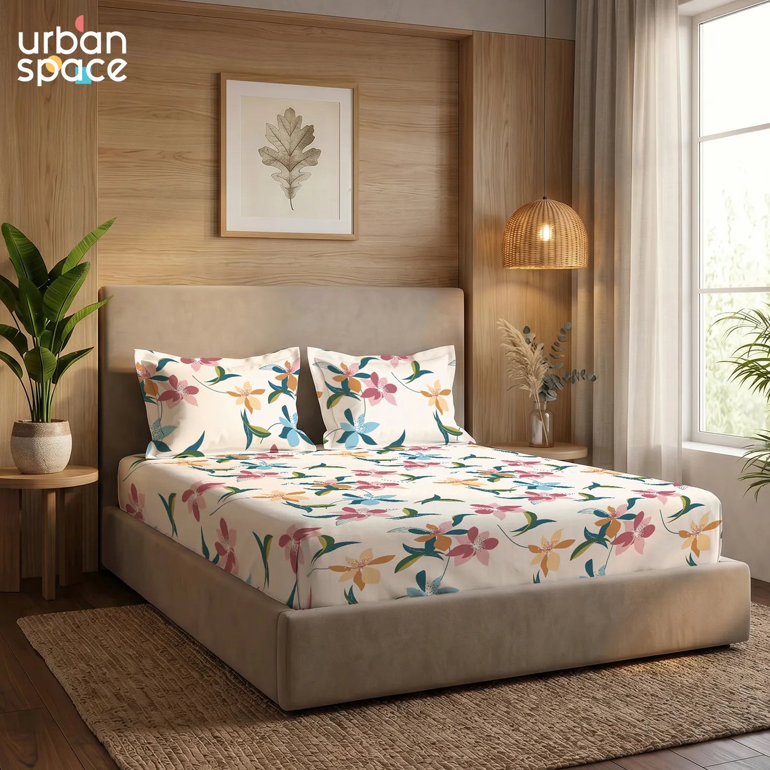 200 TC Glaced Cotton Microfiber Bedsheet with Pillow Covers - Bloomingdale