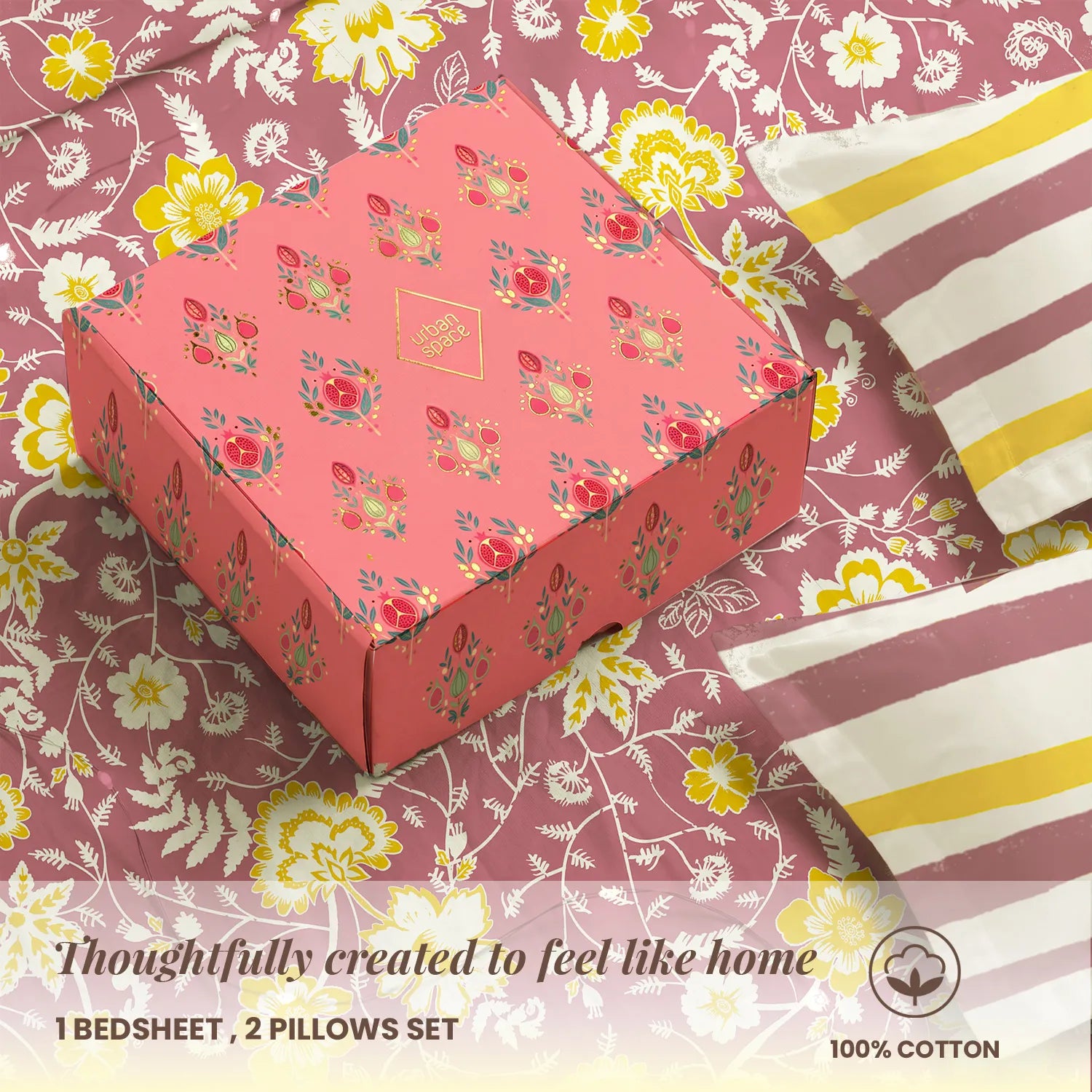 144 TC 100% Cotton Bedsheet Set in Gift Box - Viola Muddy Pink