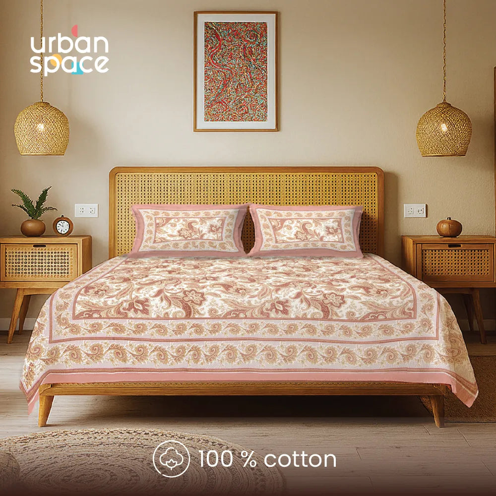 Rajasthani Ethnic 100% Cotton Bedsheet with 2 Pillow Covers, Double Bed - Rangmahal
