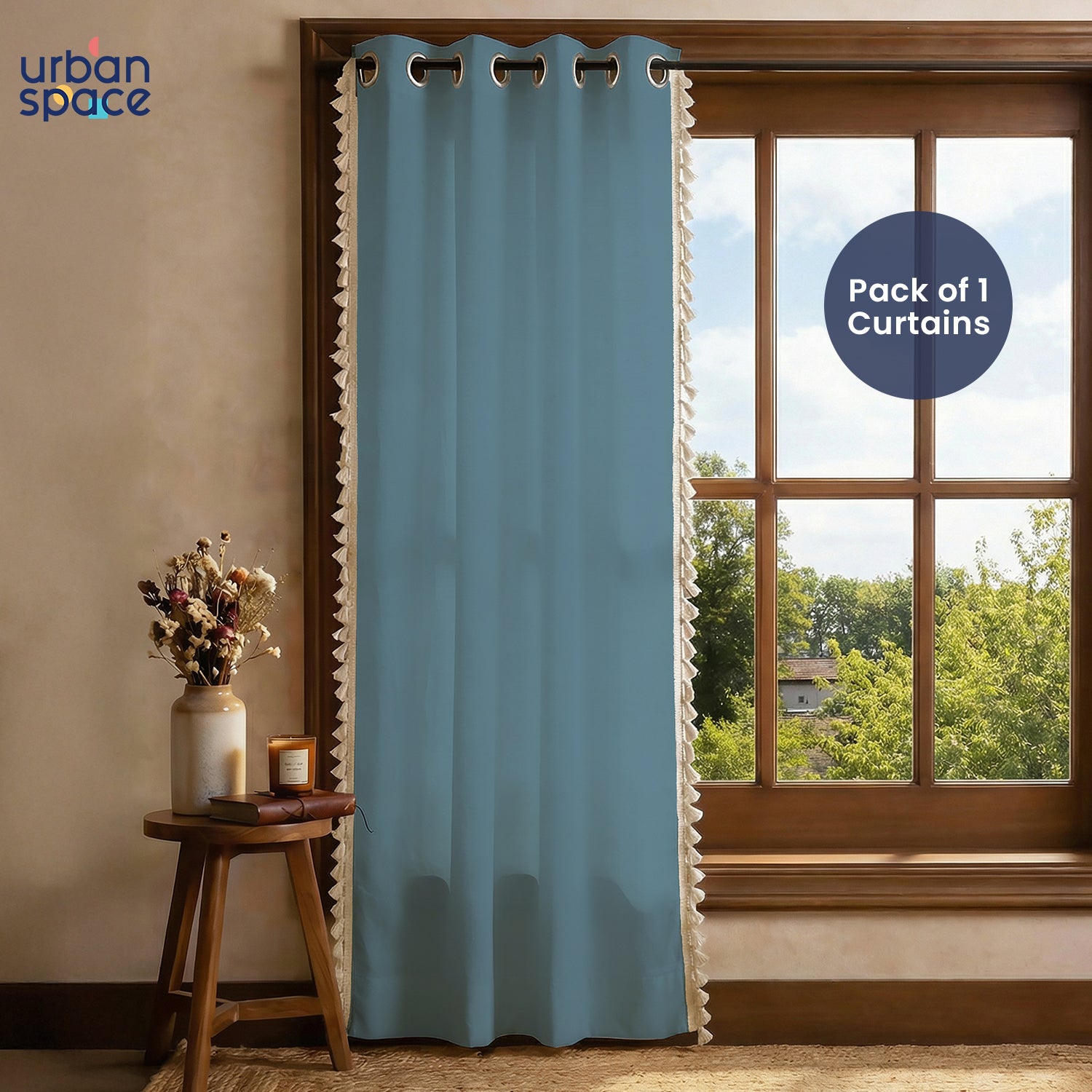 Premium 100% Cotton Curtain for Window & Curtains for Door - Pack of 1 Curtain, Aura Dusty Blue