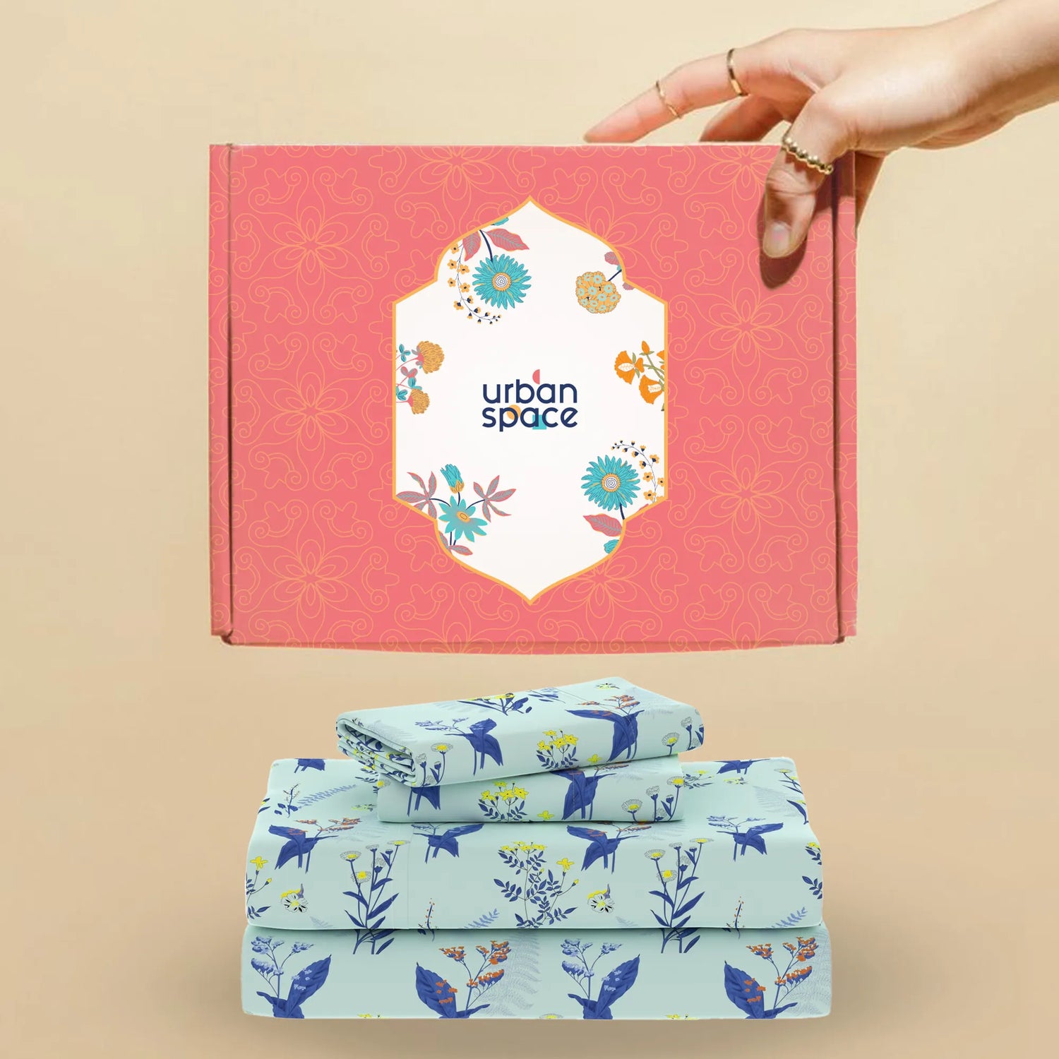 200 TC 100% Cotton Bedsheet Set in Gift Box - Whisper Mint Blue