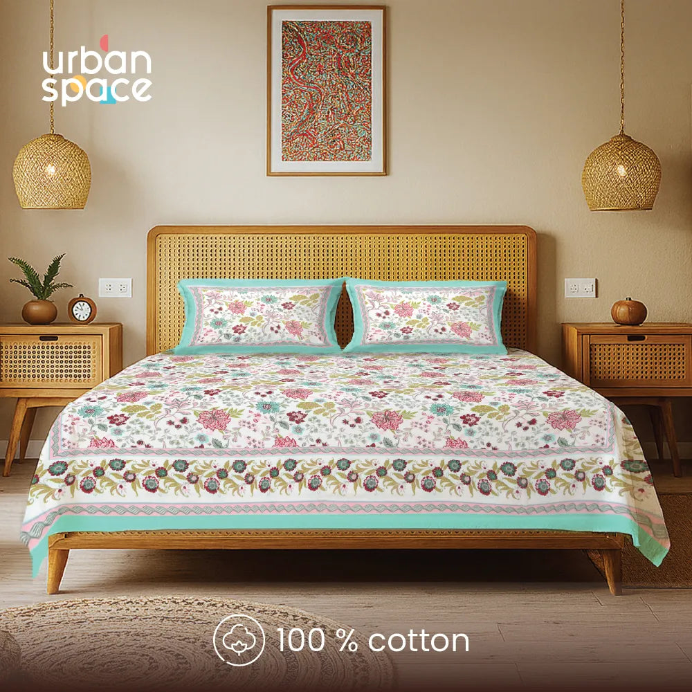 Rajasthani Ethnic 100% Cotton Bedsheet with 2 Pillow Covers, Double Bed - Anokhi