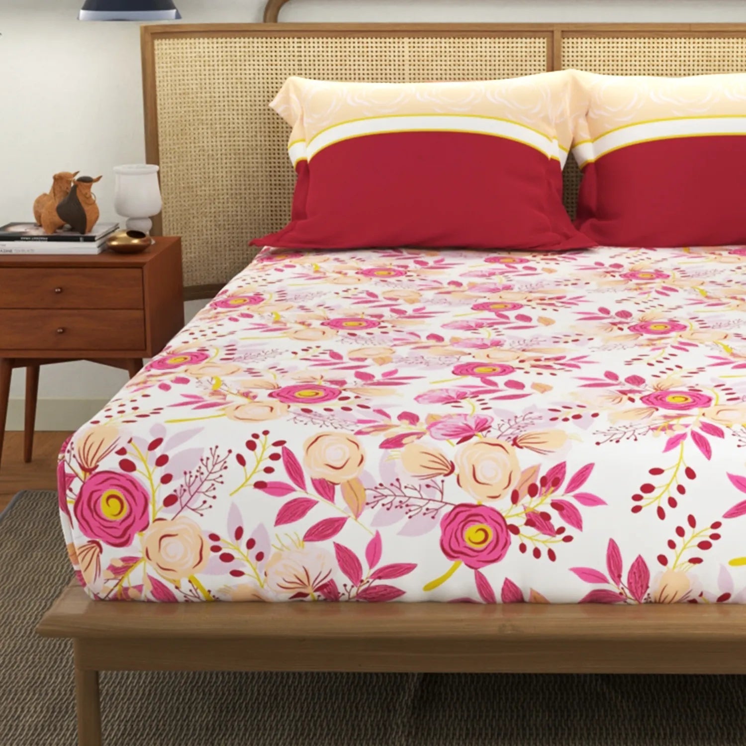 Divine Collection - Cotton Bedsheet With 2 Pillow Covers, Earth Pink