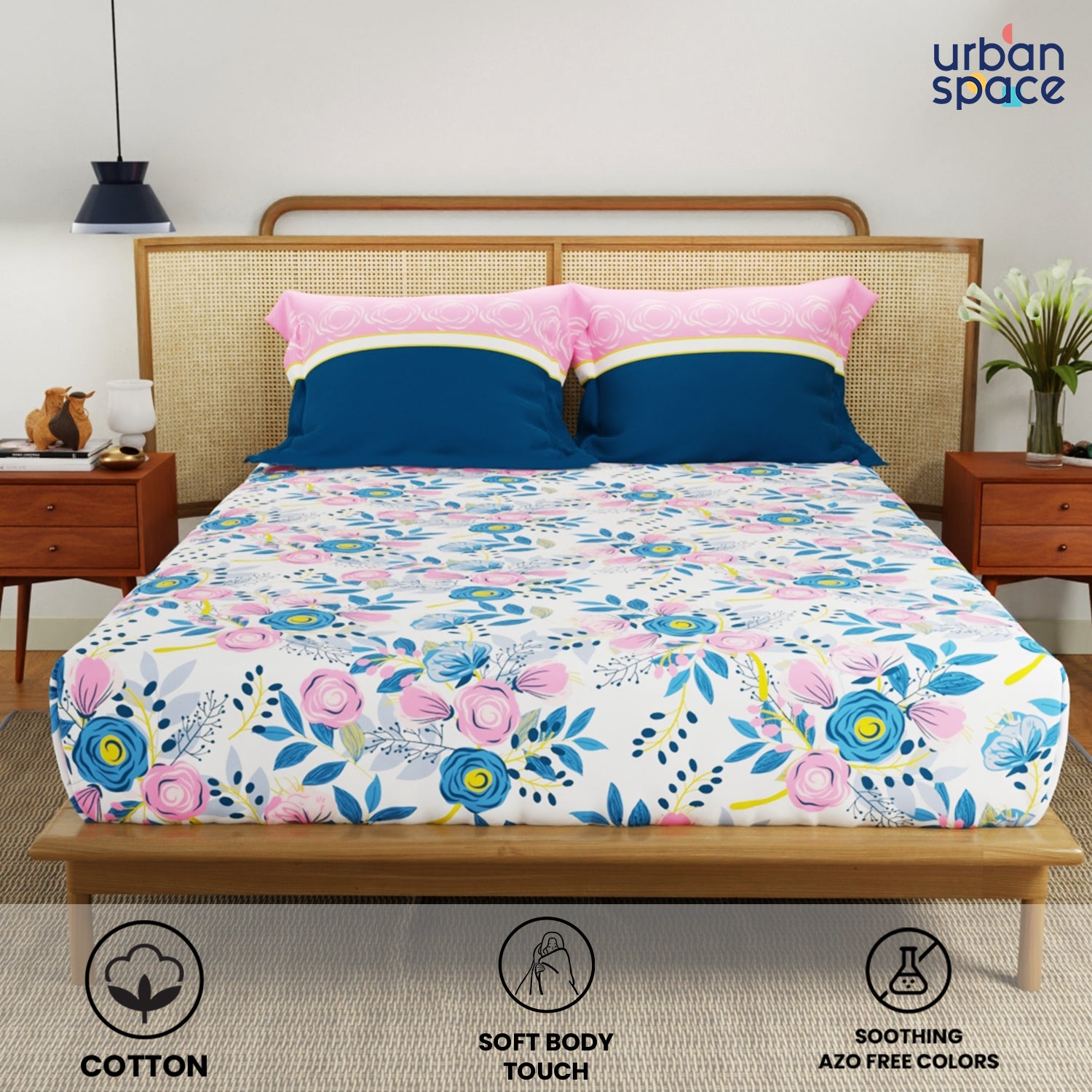 Divine Collection - 144 TC 100%  Cotton Double Bedsheet with 2 Pillow Covers, Earth blue