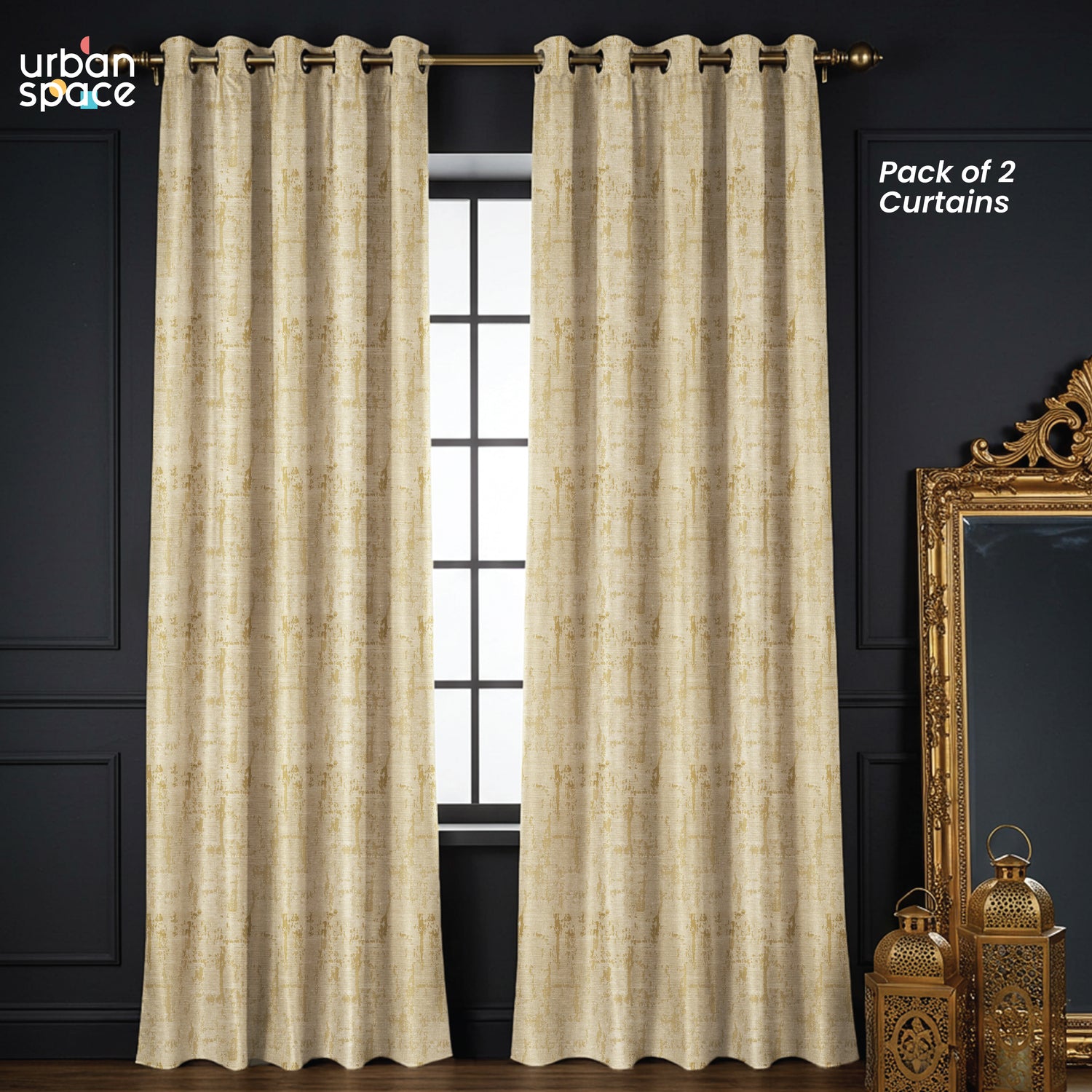 Premium Jacquard Curtains, 80-85% Light Blocking Door Curtains, Pack Of 2 - Dusk Beige