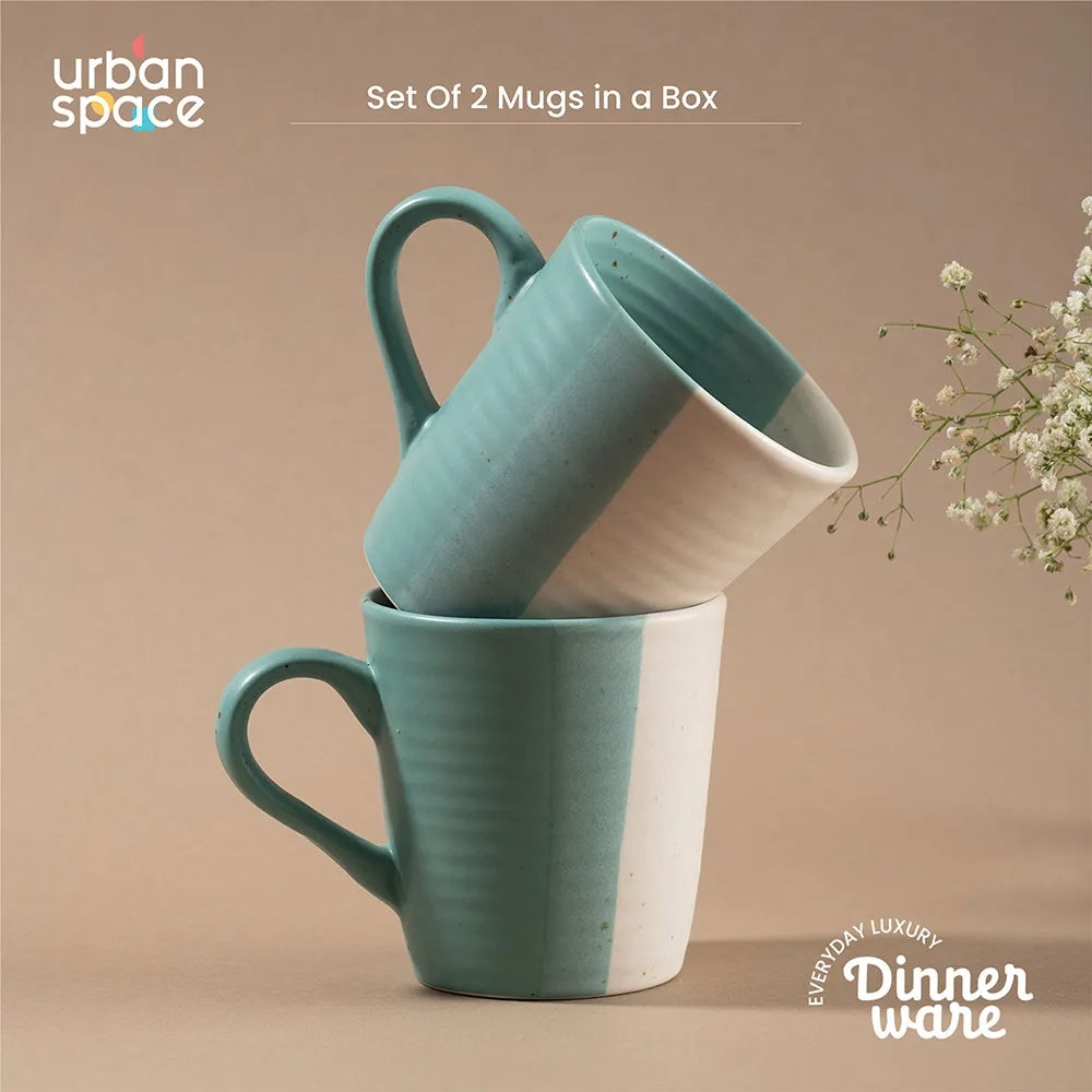 Set of 2 Handmade Ceramic Mugs for Tea & Coffee in a Gift Box - Ocean Green Pearl