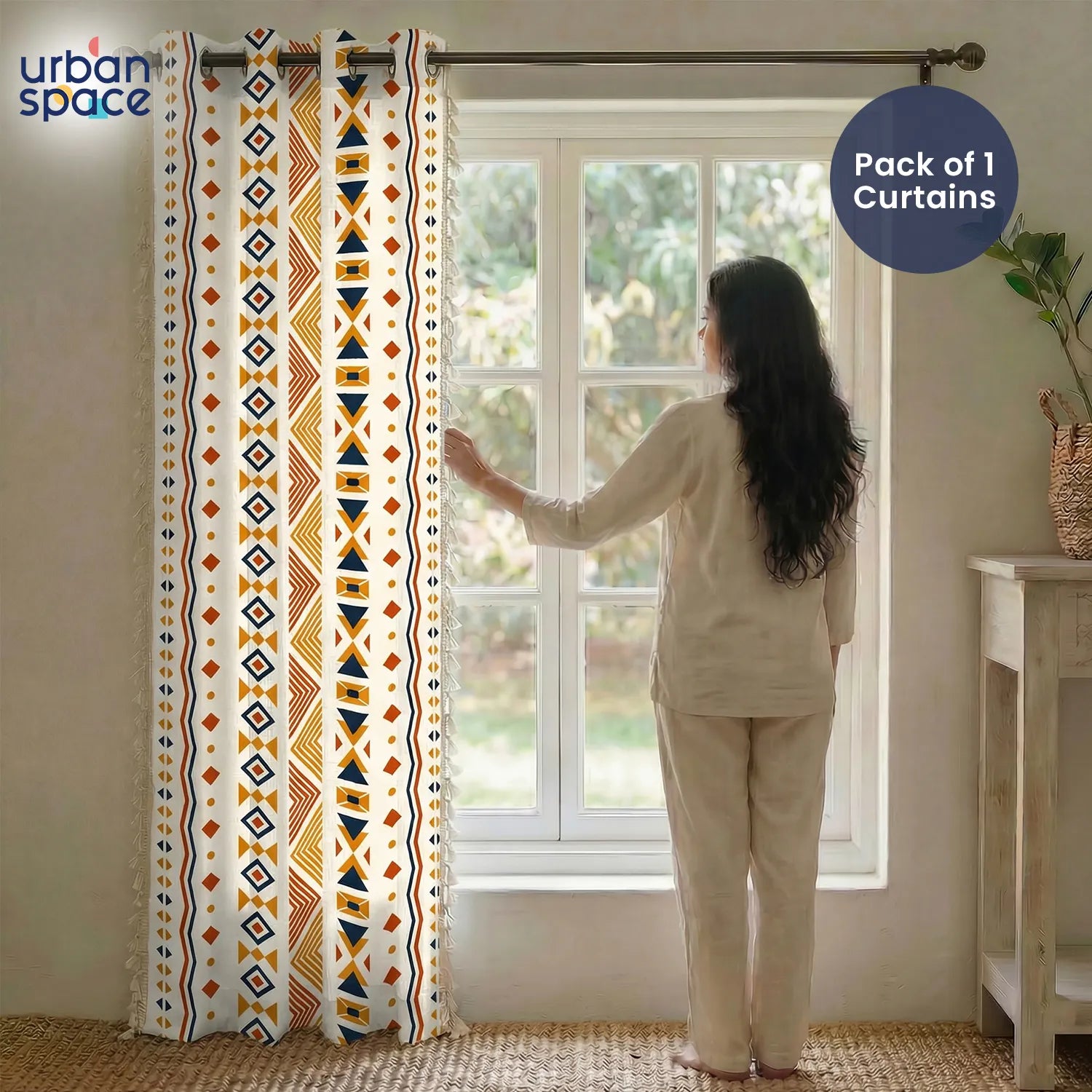 Premium 100% Cotton Curtain for Window & Curtains for Door - Pack of 1 Curtain, Boho Multi Orange