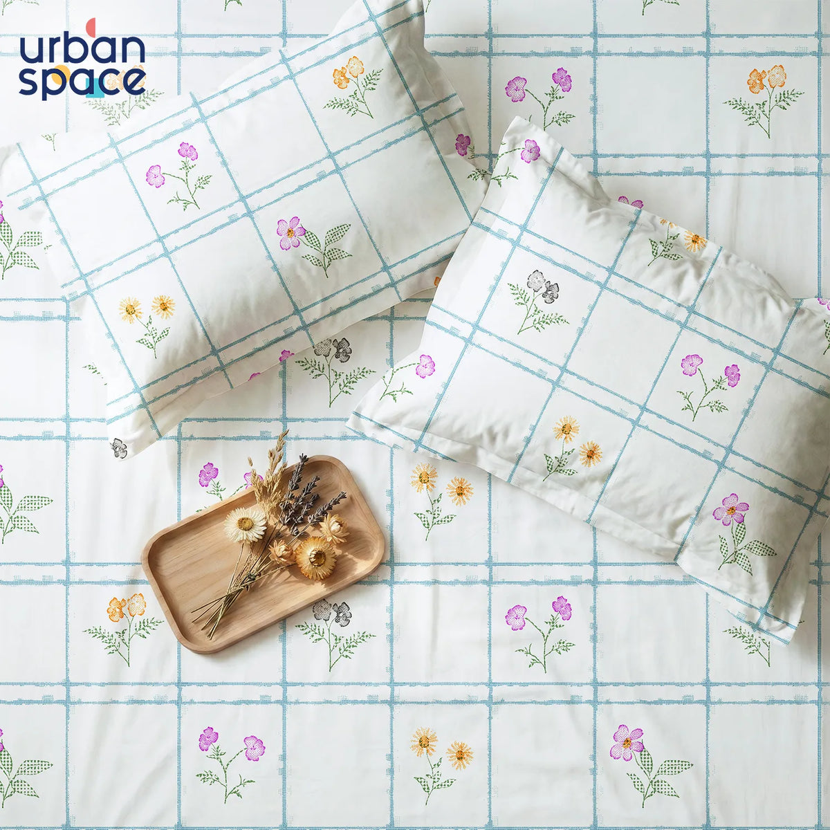 Serene 200 TC 100% Cotton Bedsheet with Pillow Covers - Petal & Pane Light Blue