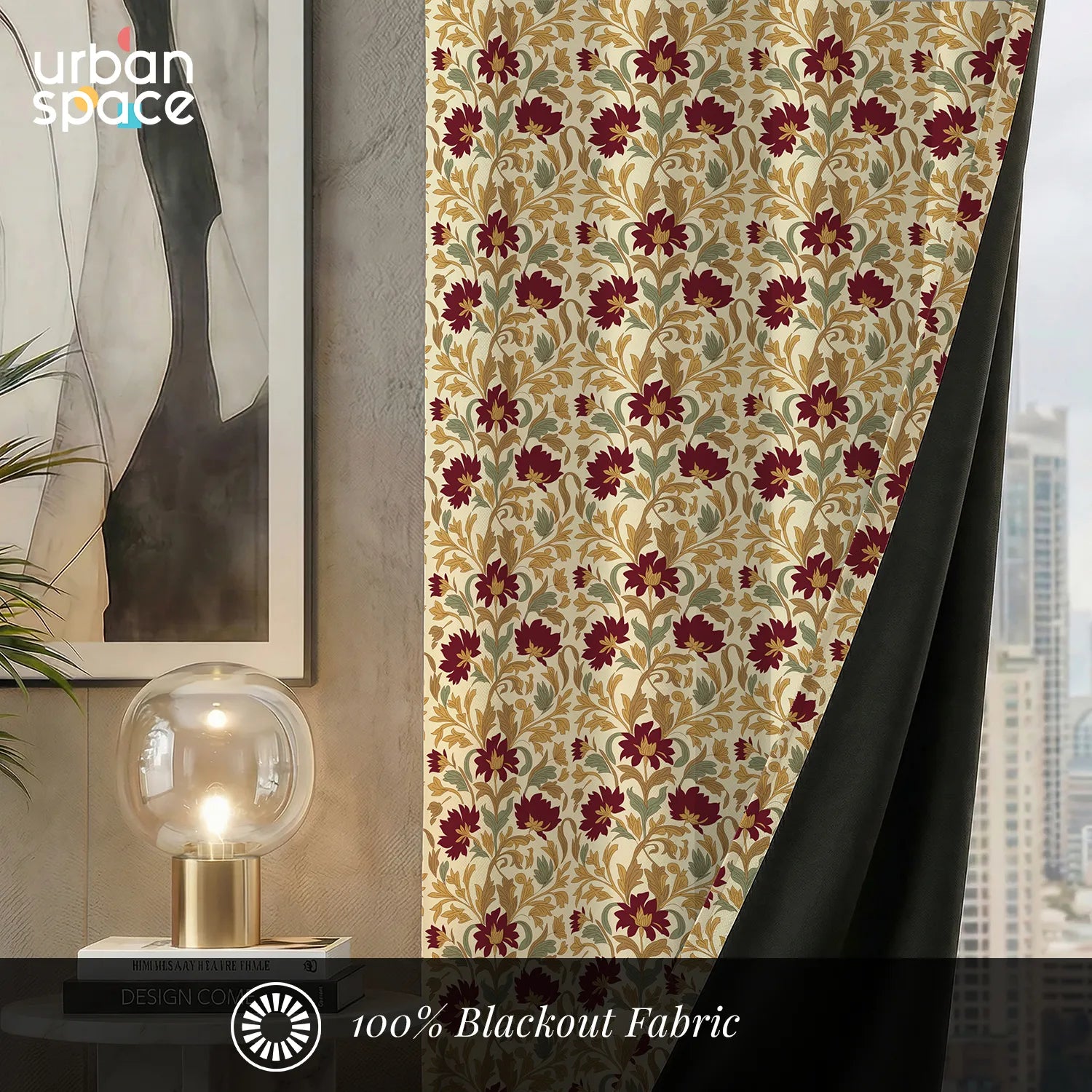 Digital Printed 100% Blackout Curtains, Pack of 2 Curtains - Willow