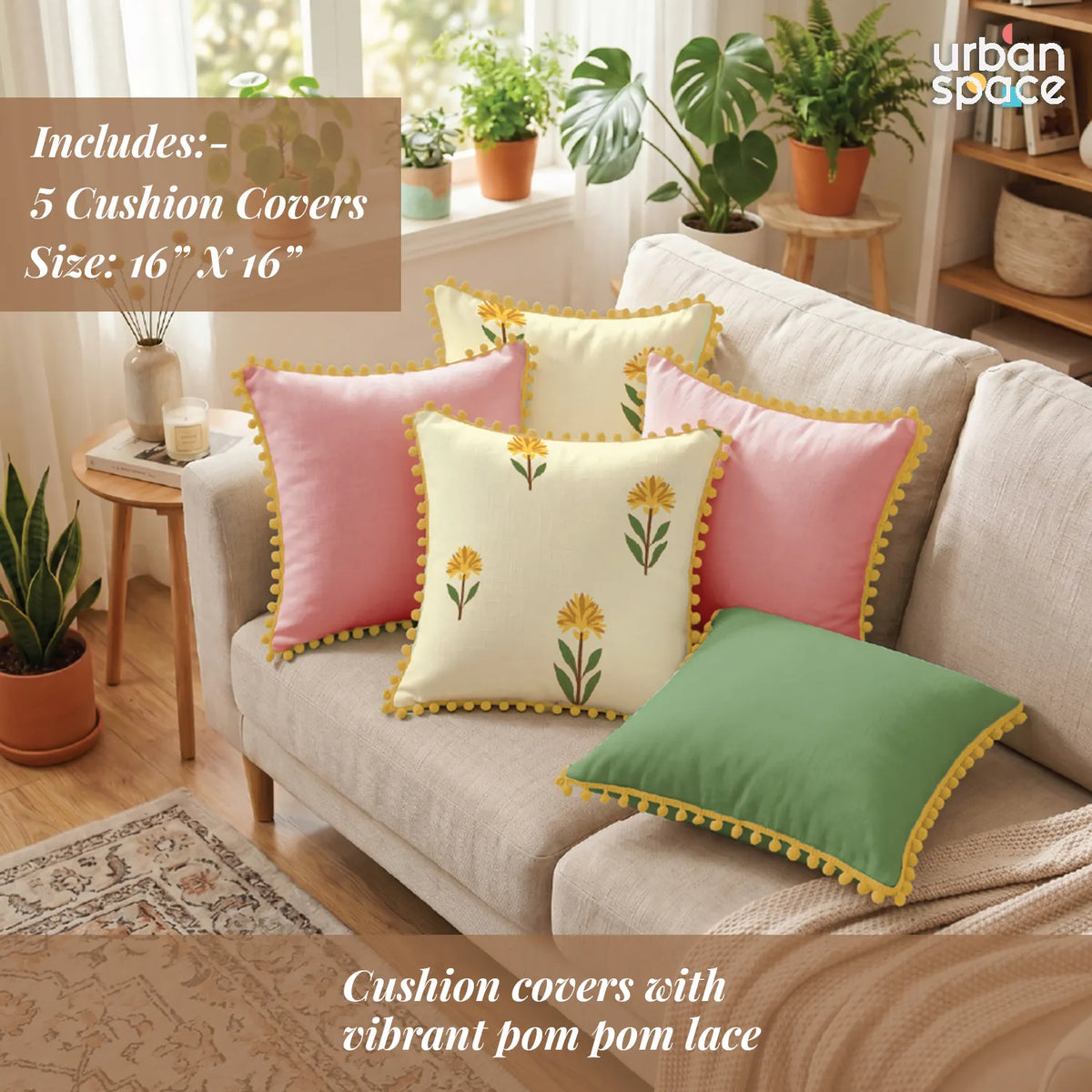 100% Cotton Table Cover with 5 Matching Cushion Covers – Aster Yellow | 4 & 6 Seater