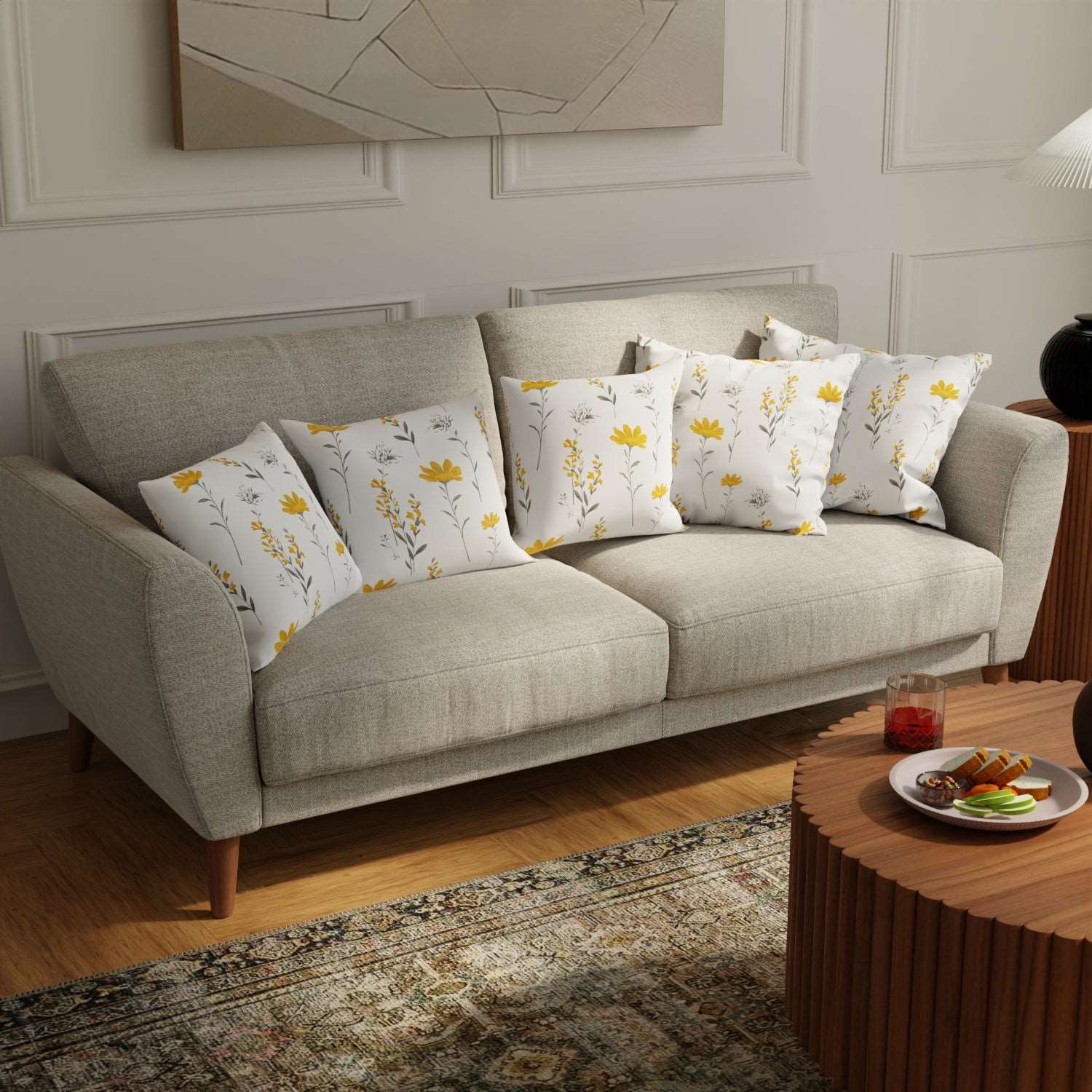 Cotton Cushion Covers, Throw pillow for couch - Orchid Blooms - Yellow