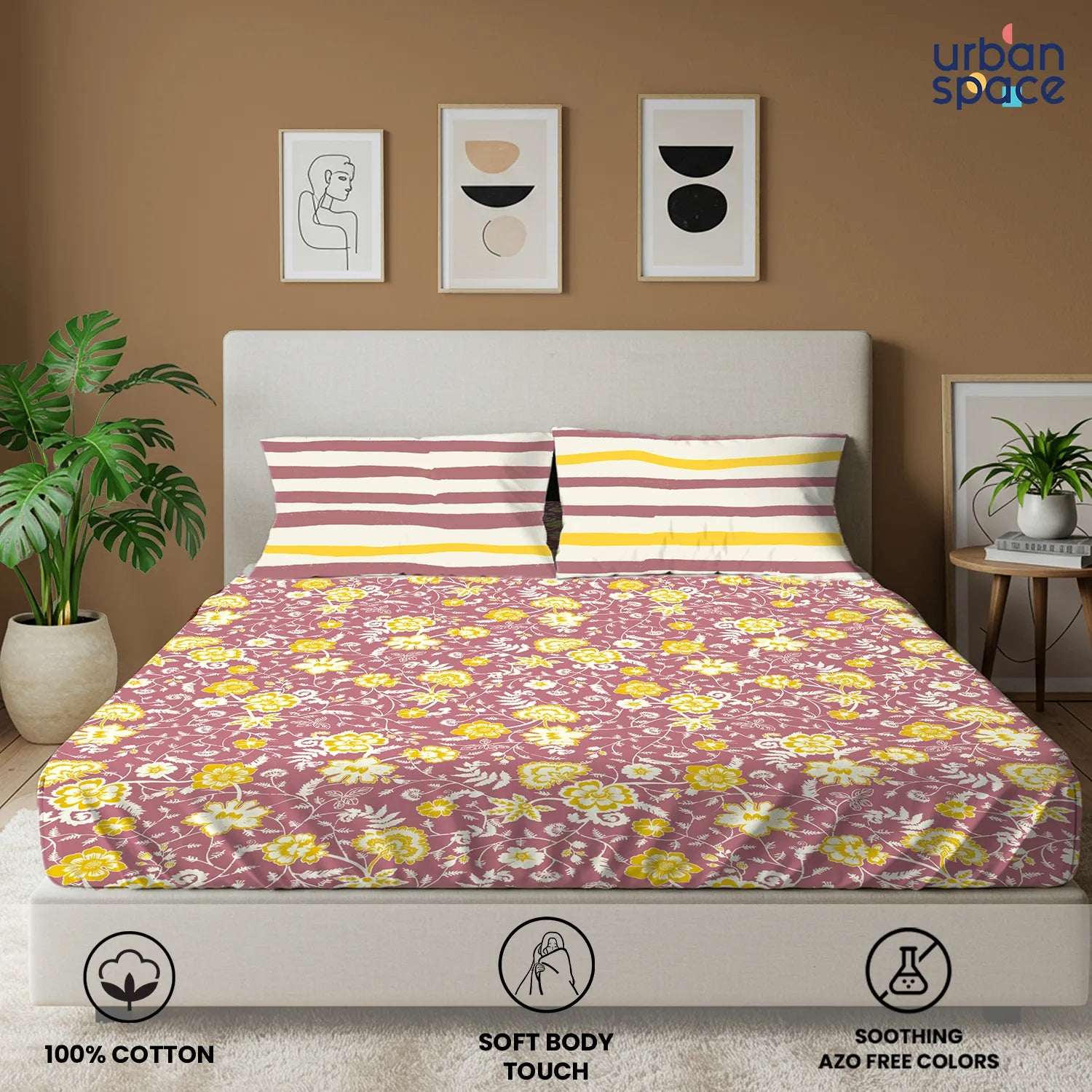 Divine Collection - Cotton Bedsheet With 2 Pillow Covers, Viola Muddy Pink