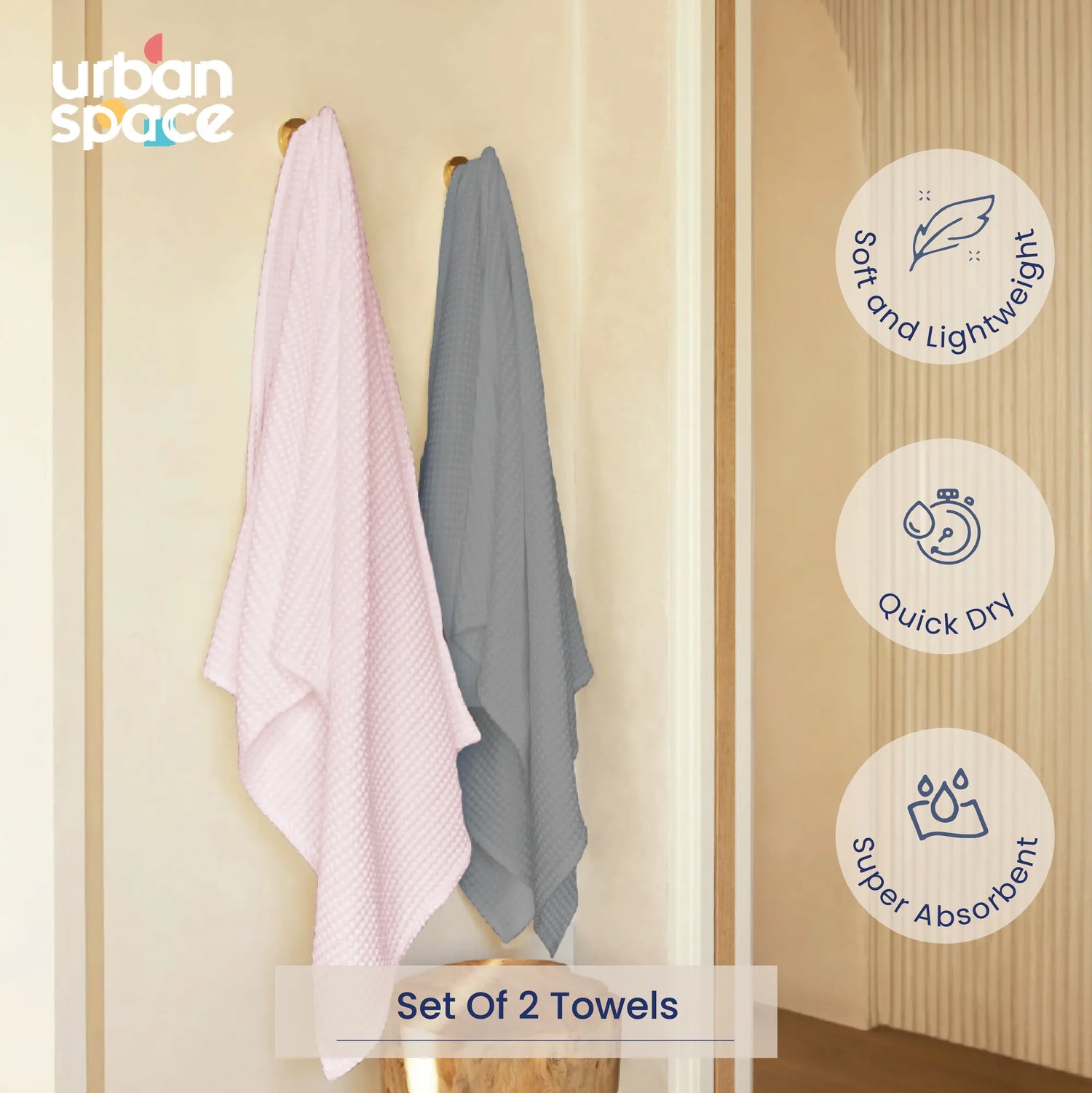2 Bath towel in Gift Box, Grey & Pink