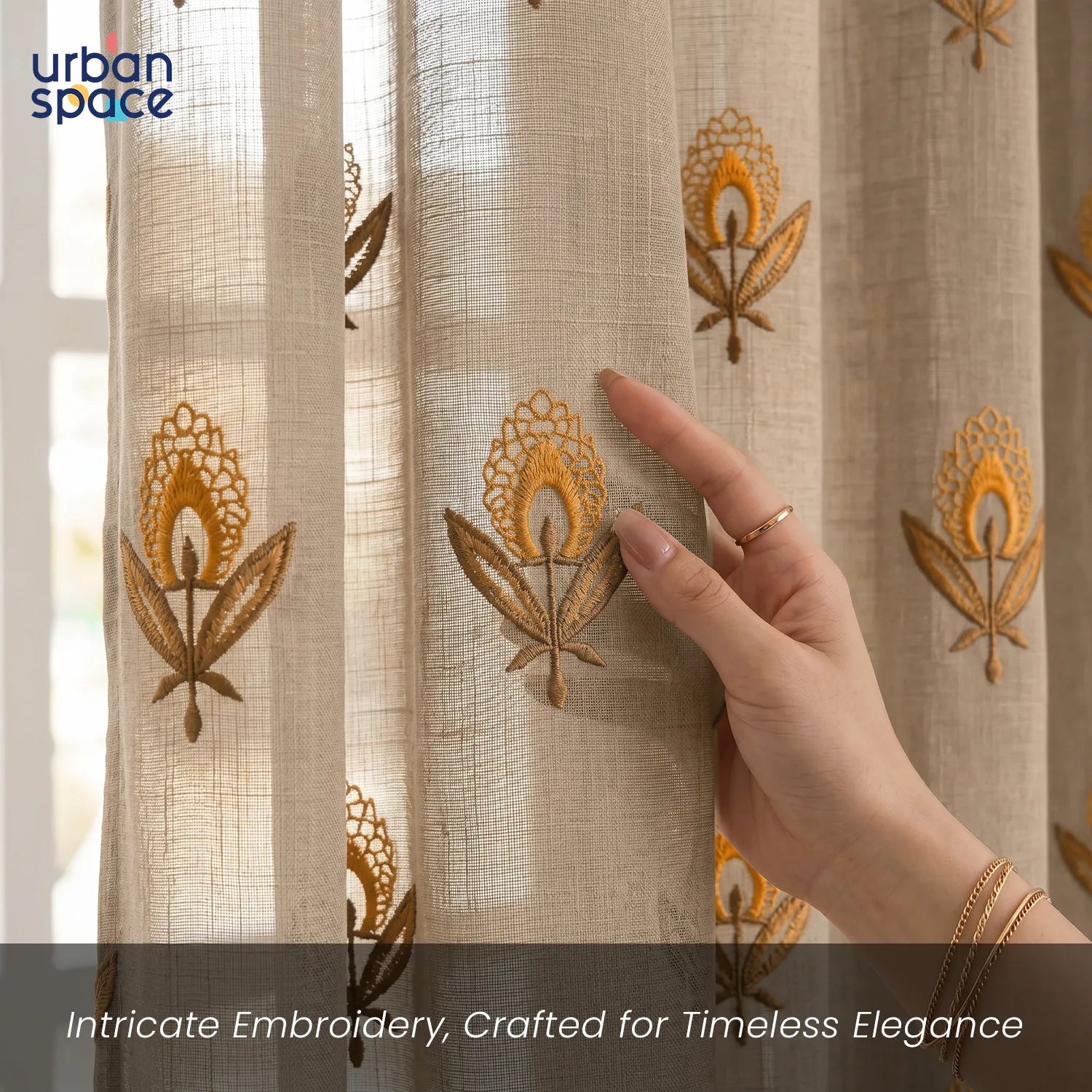 Aari Collection Woven Sheer Curtains, 50-55% Light Filtering Curtains - Pack of 1 - Saanjhi Amber Brown