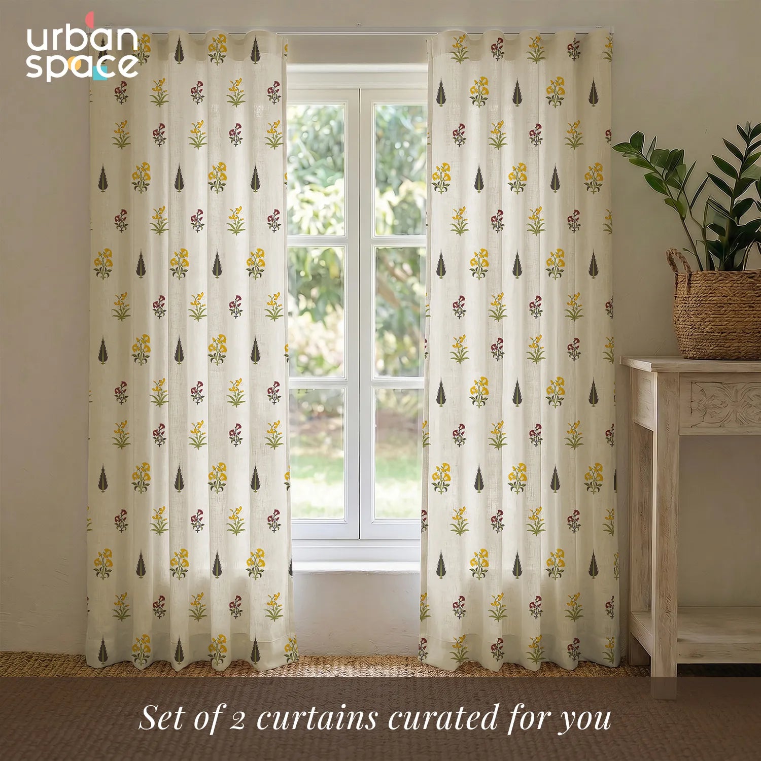 100% Cotton Curtains for Living Room, Bedroom curtains with Track Channel - Pack of 2 curtains, High Garden Yellow