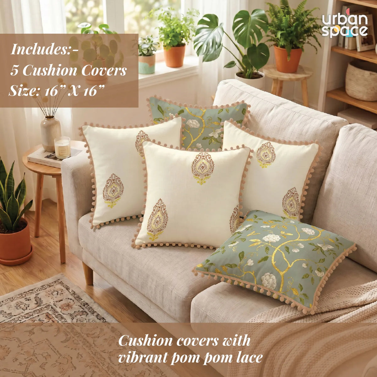 100% Cotton Table Cover with 5 Matching Cushion Covers – Zari Buta Brown Gold | 4 & 6 Seater