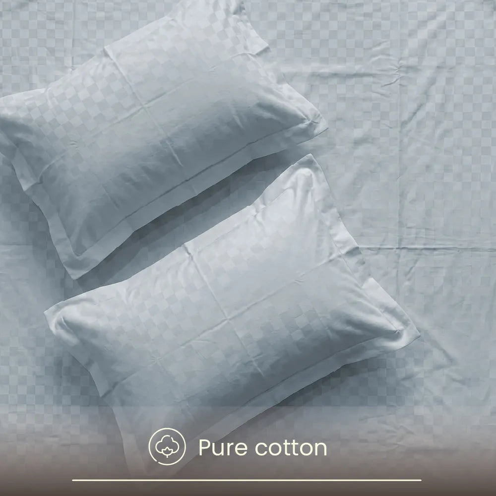 300 TC Super Soft King Bedsheet, Self Woven Cubes Design - Greyish Blue Cubes