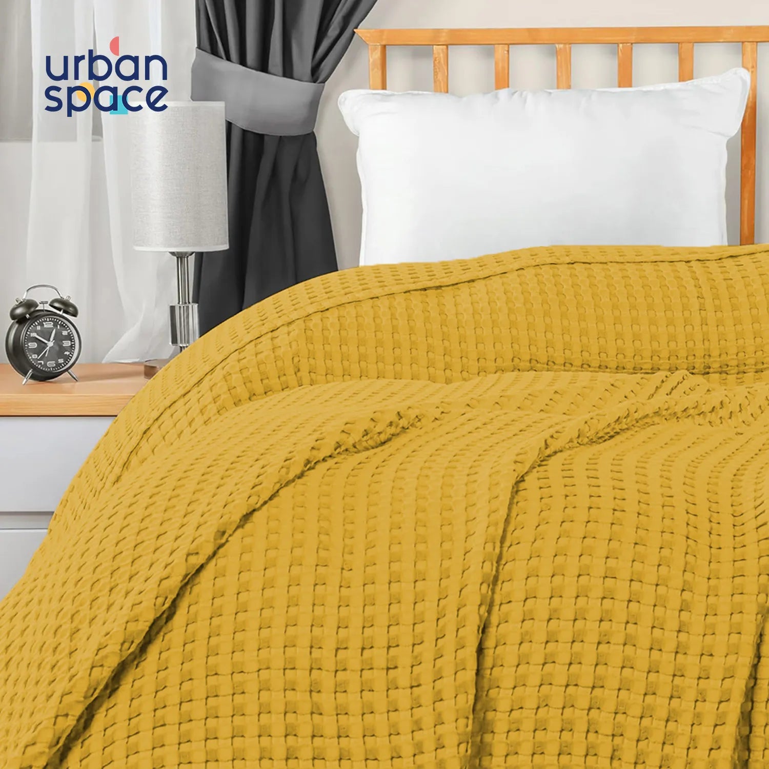All-Season Cotton Waffle Blanket in Gift Box, Mustard