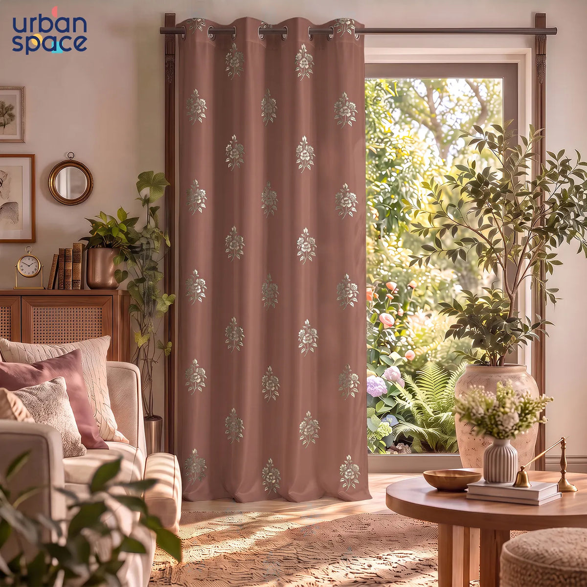 Metallic Foil Printed 100% Blackout Curtains - Pack of 1 Curtain - Avani Terra