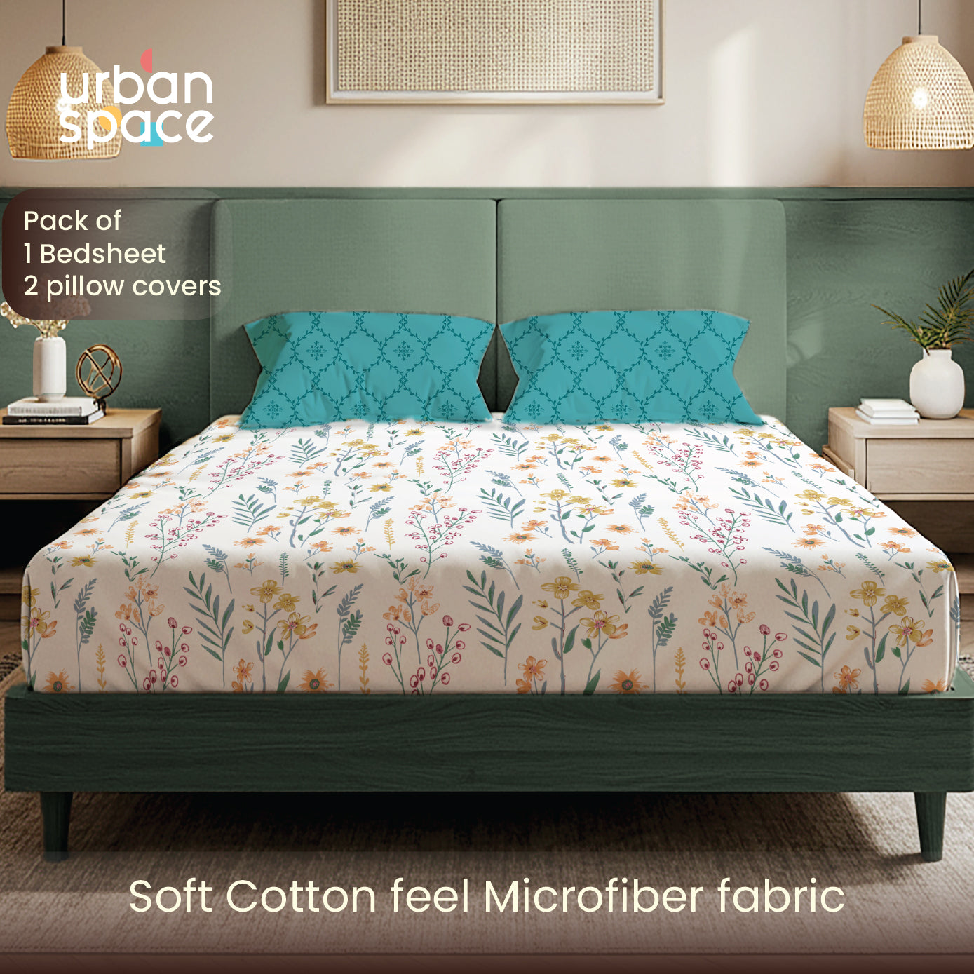 200 TC Glaced Cotton Microfiber Bedsheet with Pillow Covers - France