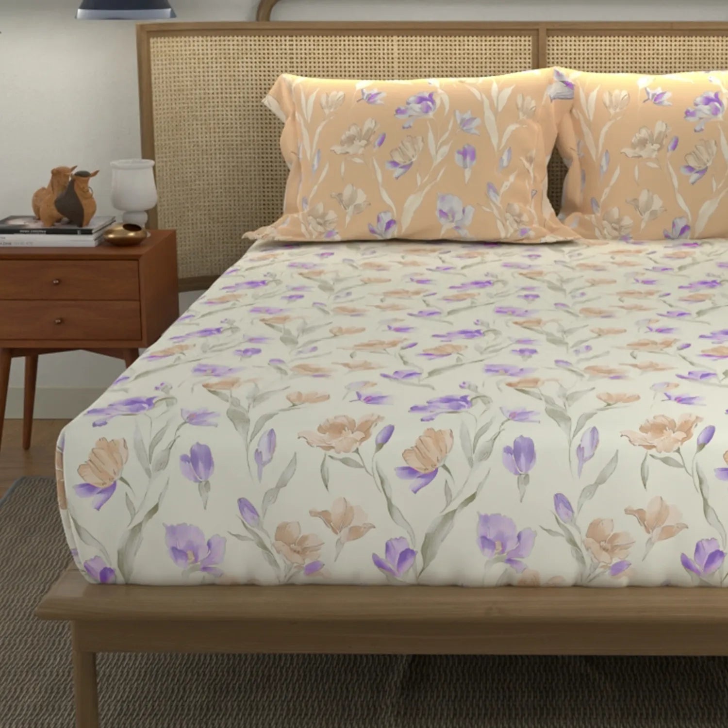 Divine Collection - Cotton Bedsheet With 2 Pillow Covers, Autumn Peach