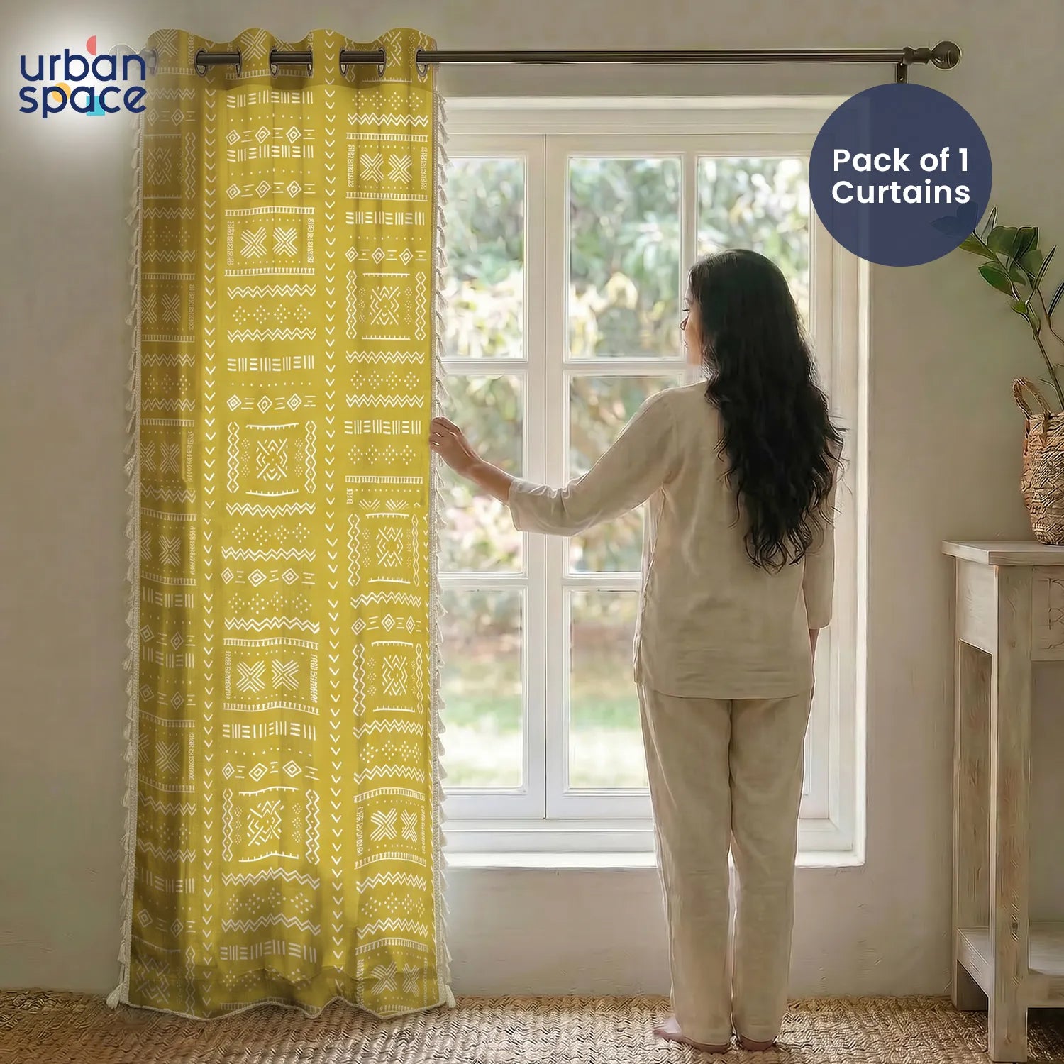 Premium 100% Cotton Curtain for Window & Curtains for Door - Pack of 1 Curtain, Zahara Mustard Yellow