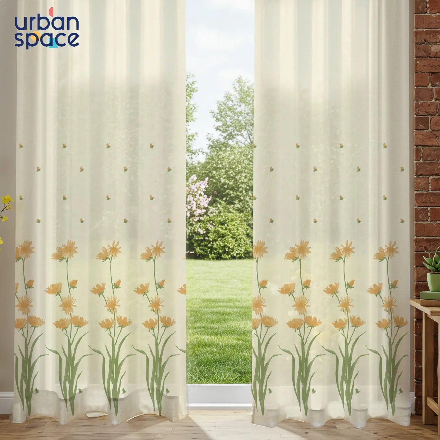 Sheer Curtains, Linen Textured & Digital Printed, Pack of 2 - Raga