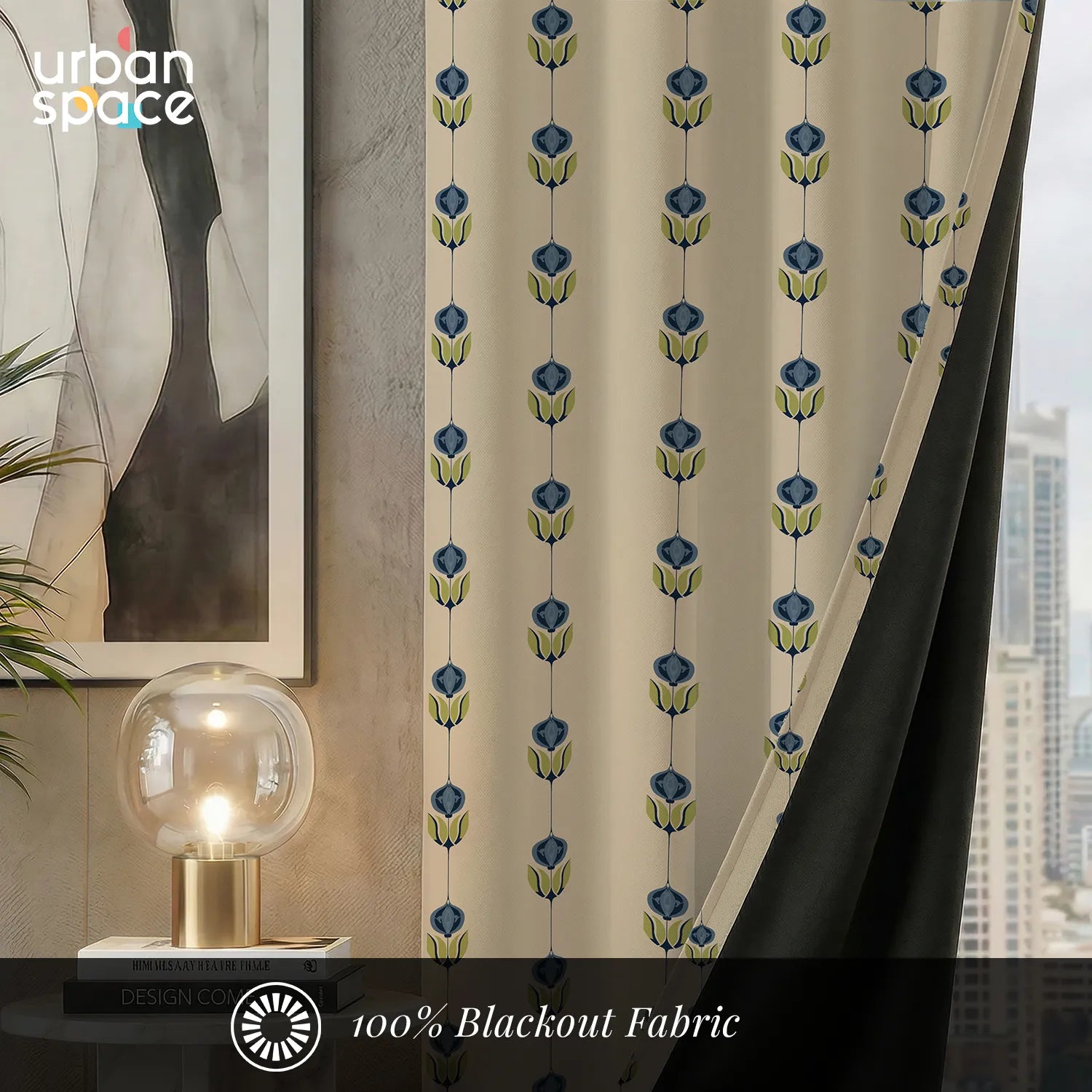 Digital Printed 100% Blackout Curtains, Pack of 2 Curtains -  Lotus Trail