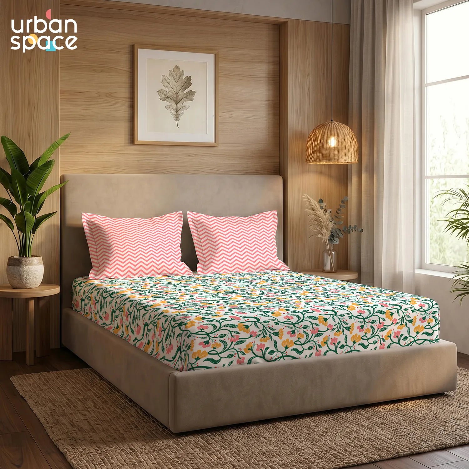 200 TC Glaced Cotton Microfiber Bedsheet with Pillow Covers - Kashmir