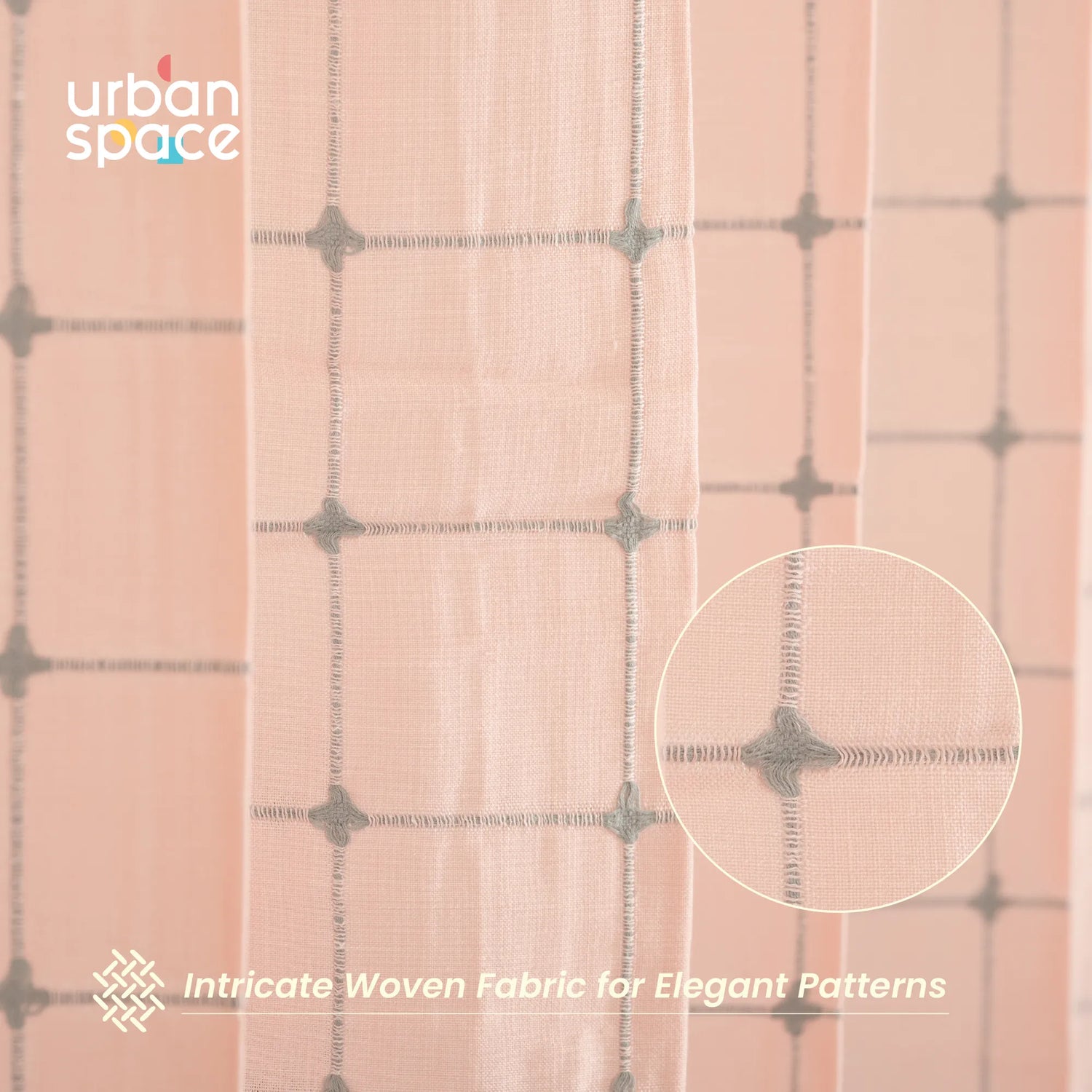 Pixel Checks Light Pink Embroidered Cotton Curtains – Set of 2