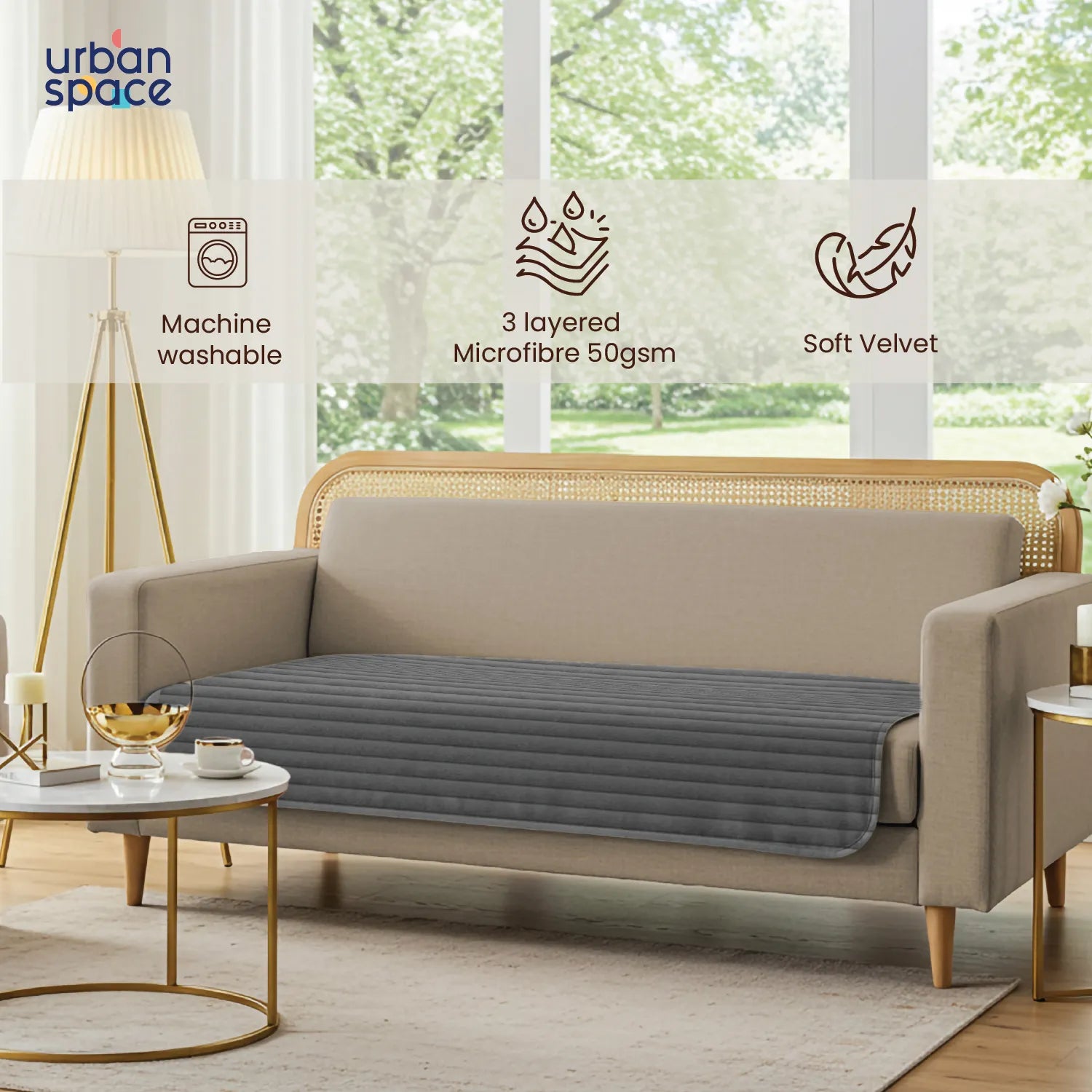 Anti Skid Quilted Velvet Sofa Mats, Dark Grey