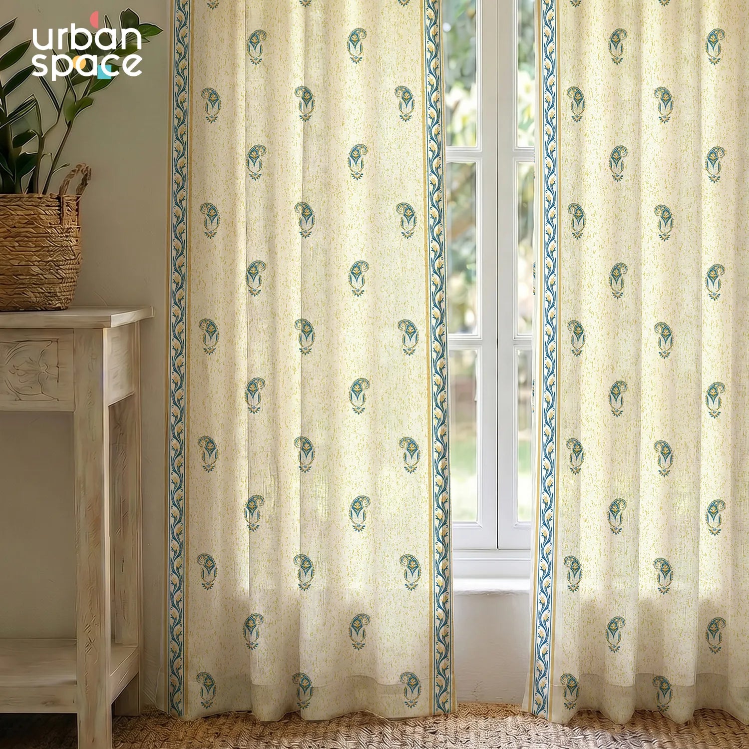 100% Cotton Curtains for Living Room, Bedroom curtains - Pack of 2 curtains, Jaipur Paisley Teal