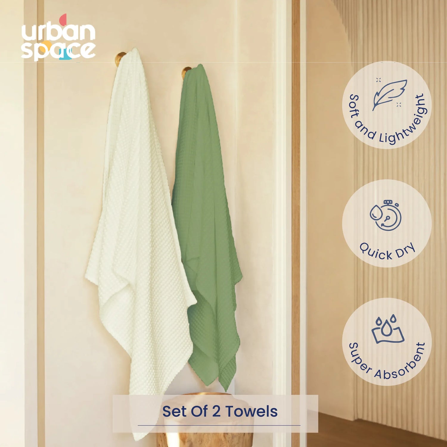 2 Bath towel in Gift Box, Sage Green & Beige