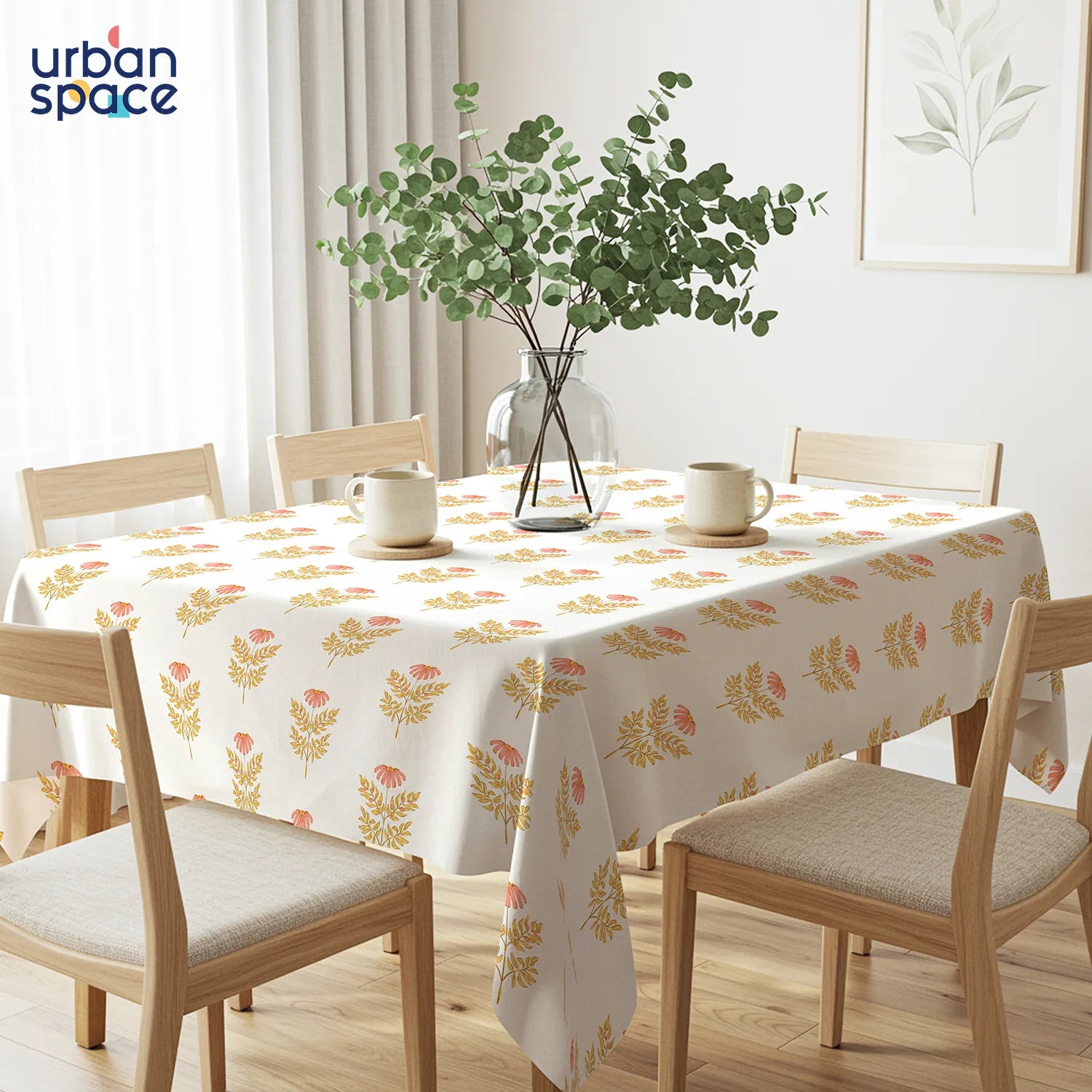 100% Printed Cotton Dining Table Cover for 4 & 6 Seater - Amara Peach