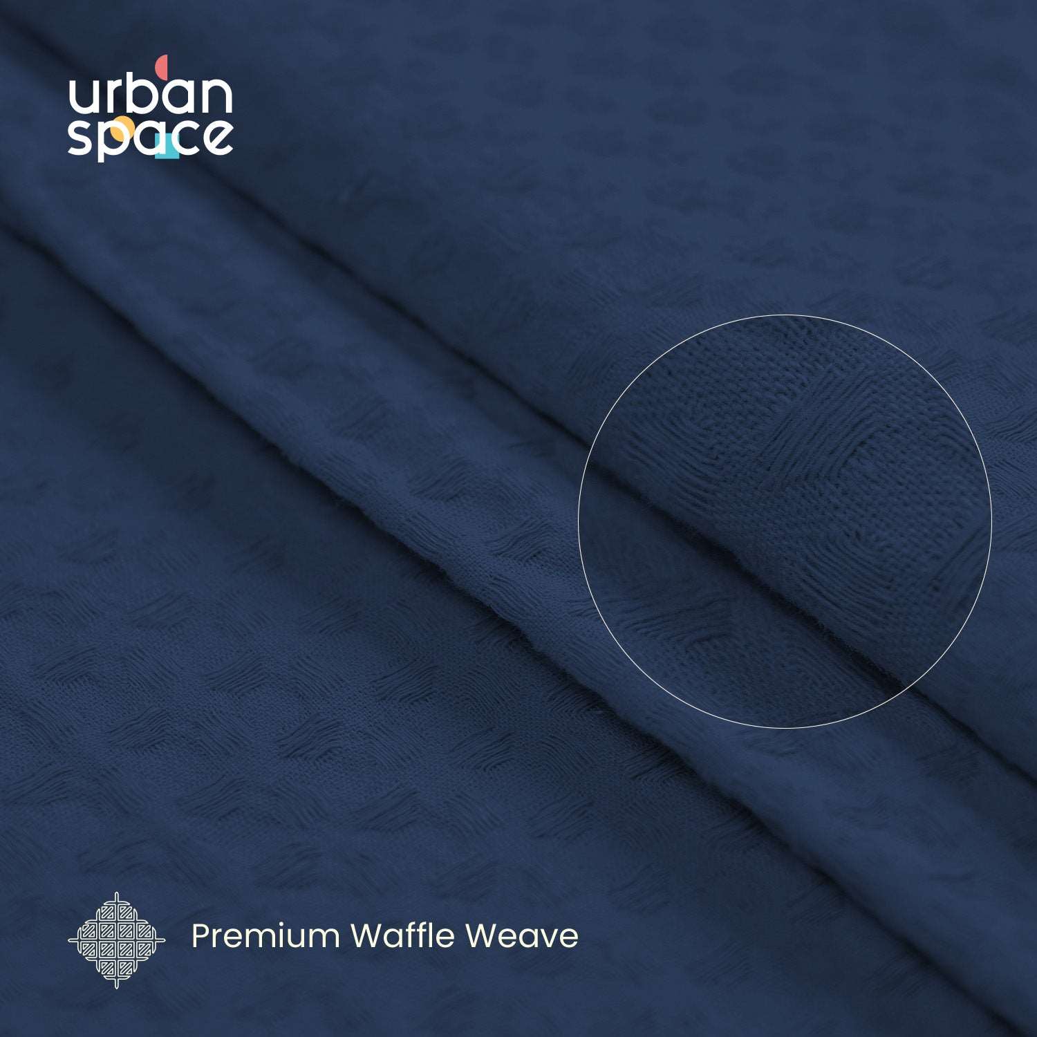 100% Cotton Waffle weave Curtains, 60-65% Room Darkening Curtain - Pack of 2 - Navy Blue