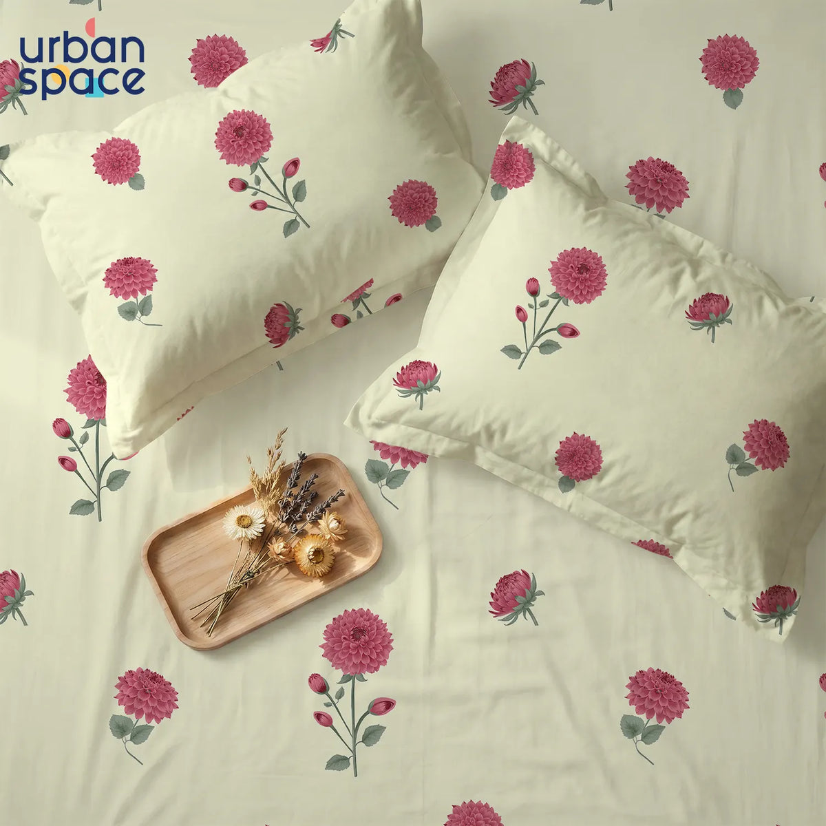 300 TC Cotton Percale Bedsheet with Pillow Covers - Postcard Home Pink