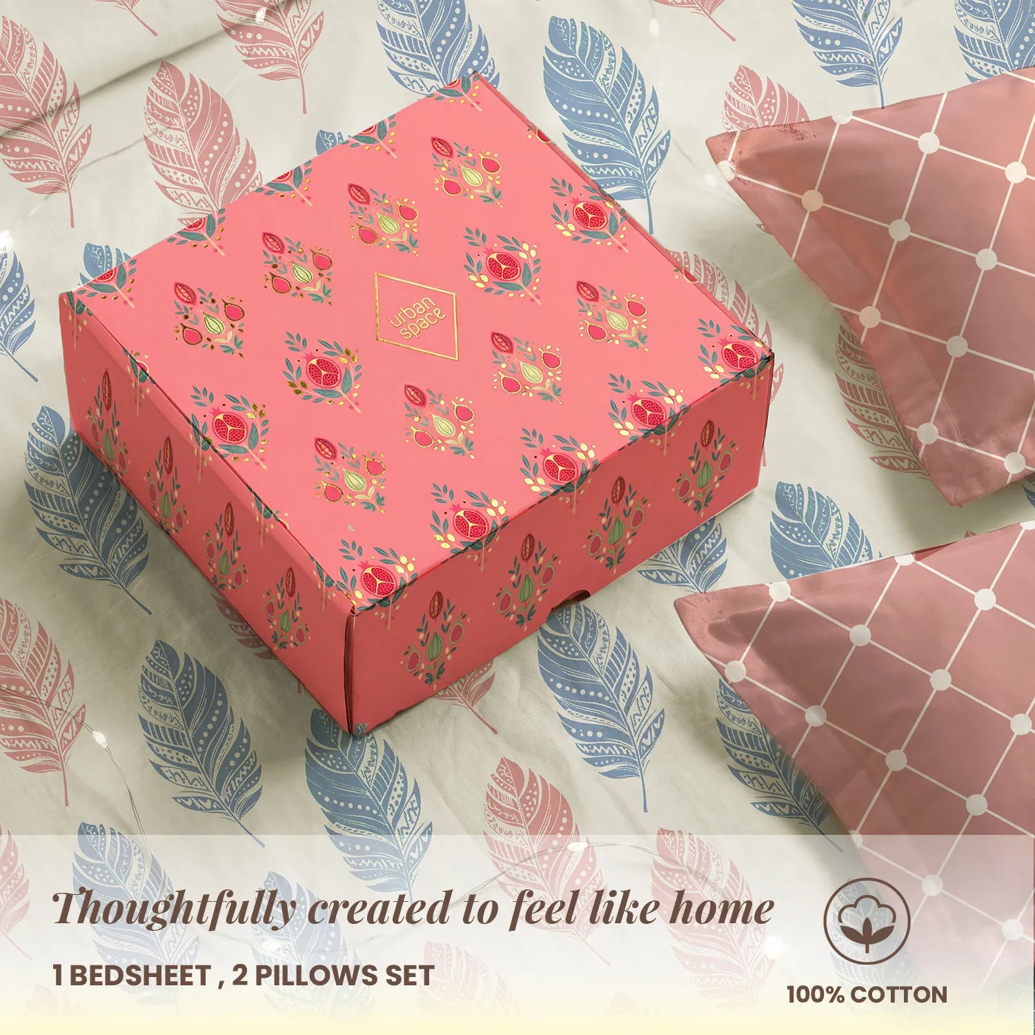 144 TC 100% Cotton Bedsheet Set in Gift Box - Dew Peach