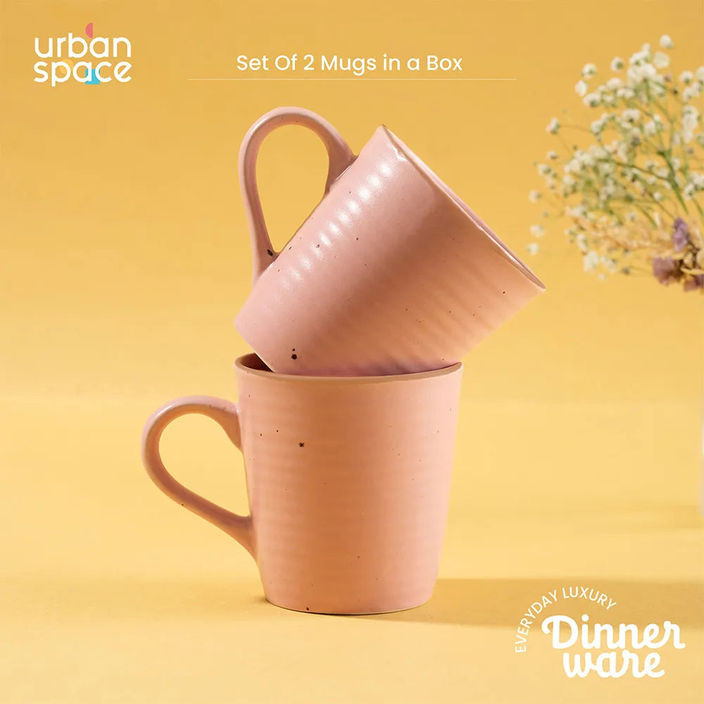 Set of 2 Handmade Ceramic Mugs for Tea & Coffee in a Gift Box - Warm Pink