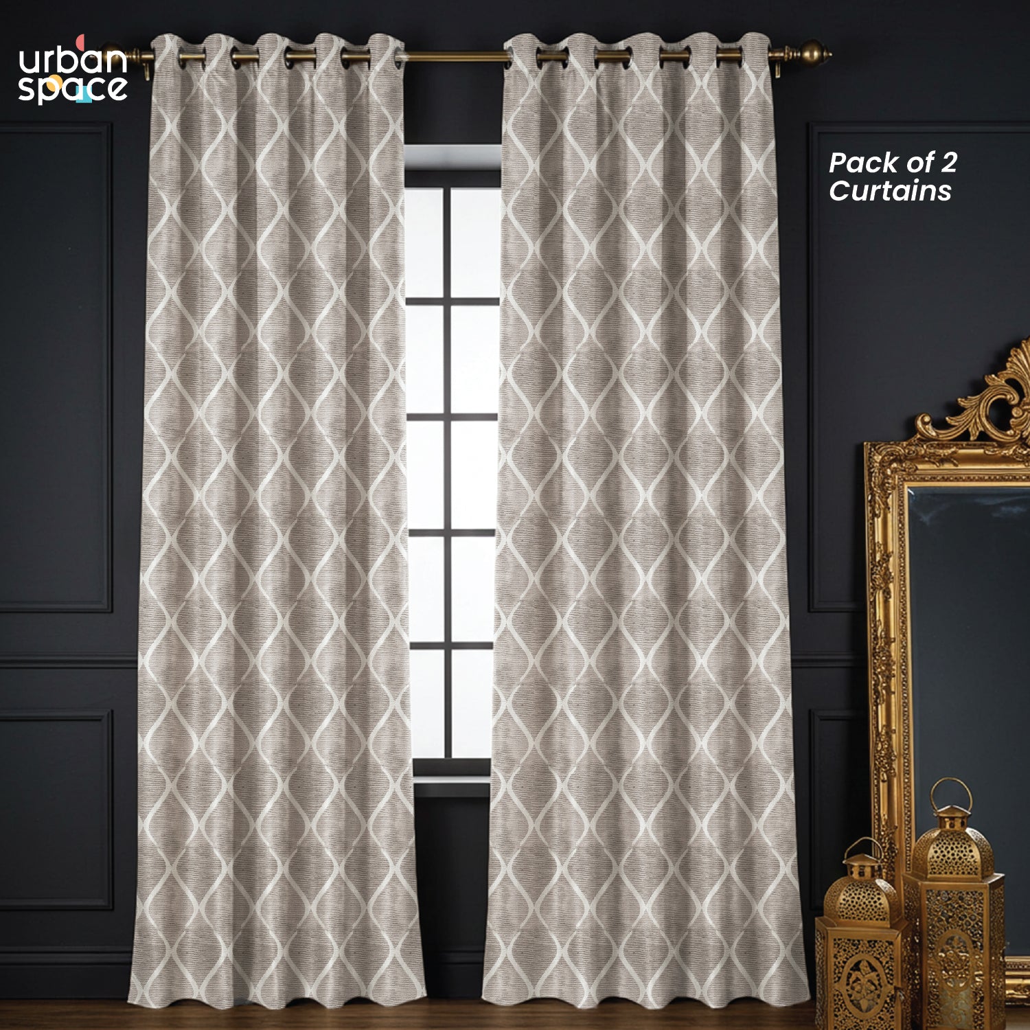 Premium Jacquard Curtains, 80-85% Light Blocking Door Curtains, Pack Of 2 - Brocade Soft Brown