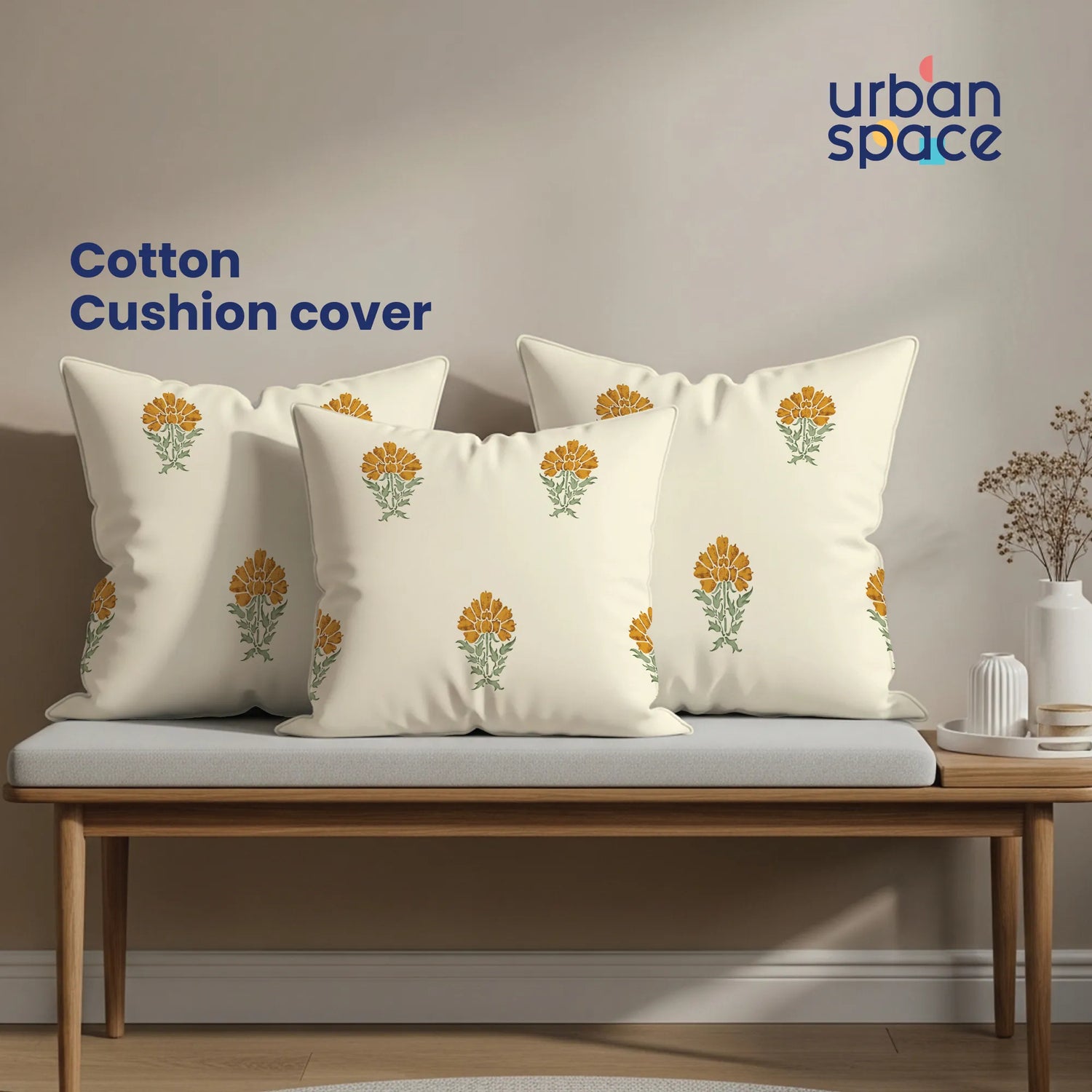 Cotton Cushion Covers, Throw pillow for couch- Marigold Yellow