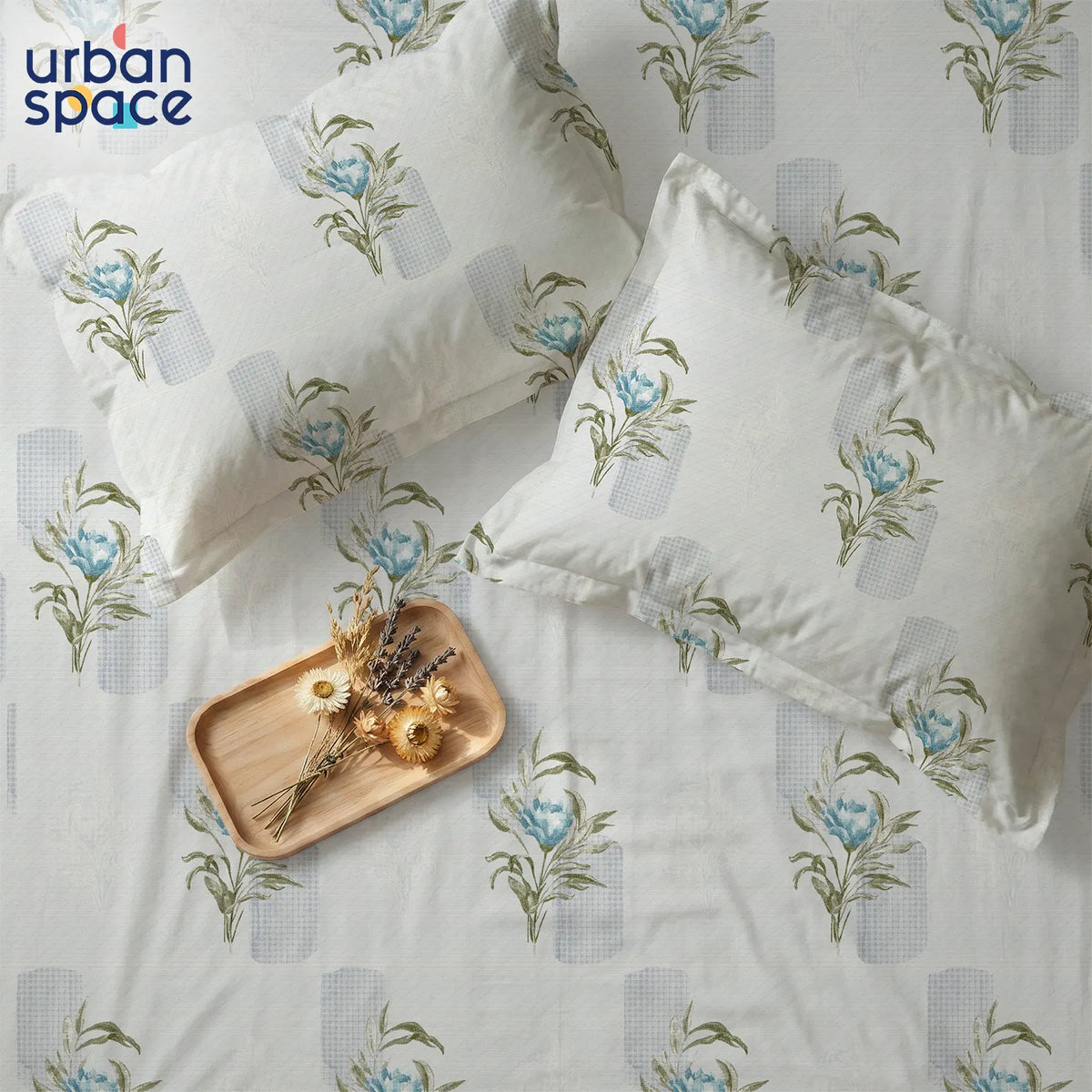 220 TC Cotton Percale Bedsheet with Pillow Covers - Winter Breeze Blue