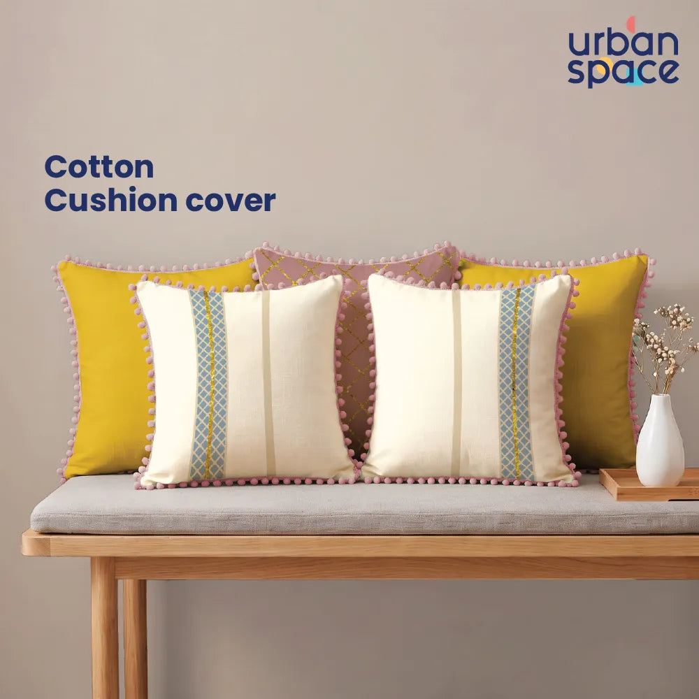 Foil Printed Cotton Cushion Covers, Throw Pillow for Couch - Zari & Aura Yellow