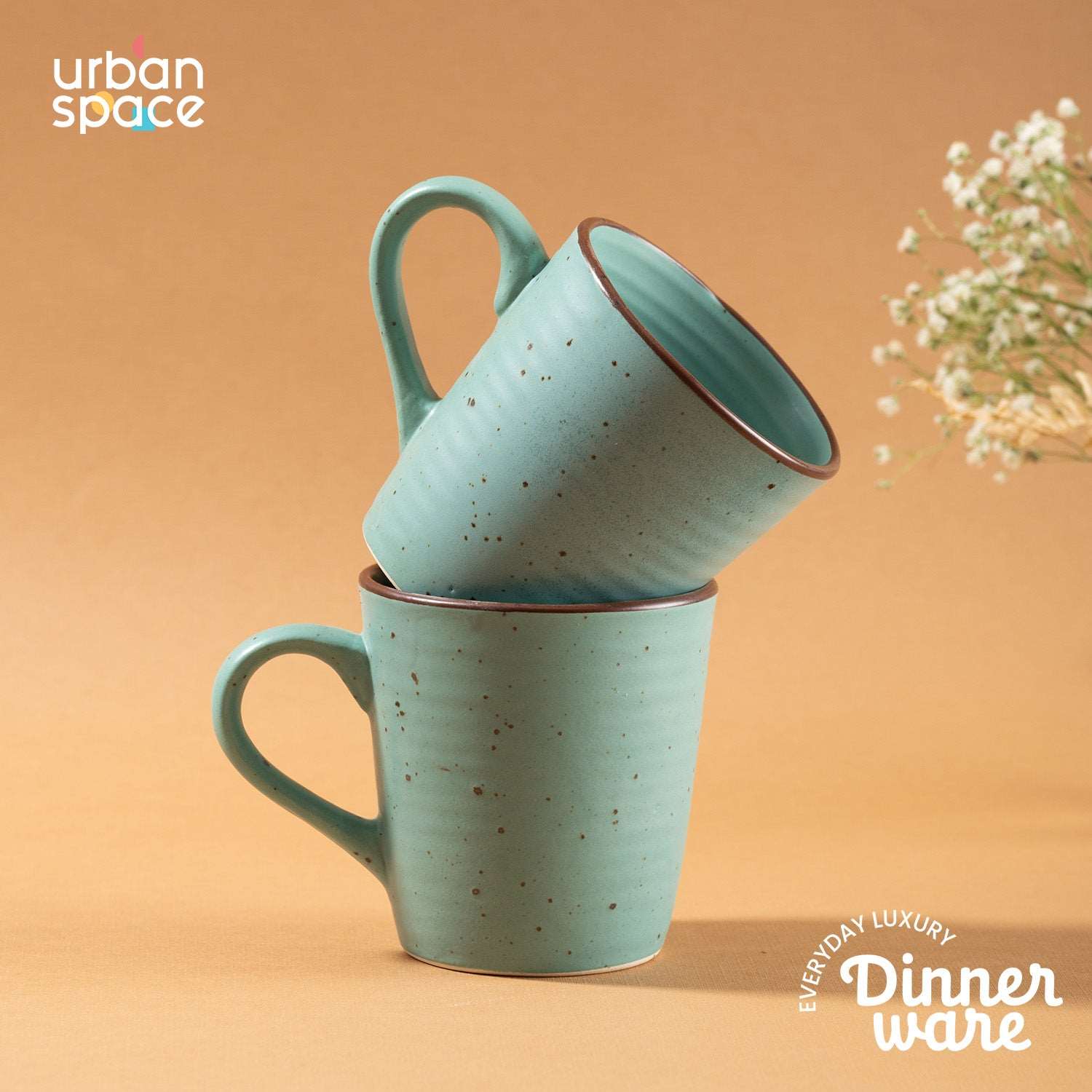 Handmade Ceramic Tea / Coffee Mugs, Set of 2, Ocean Green