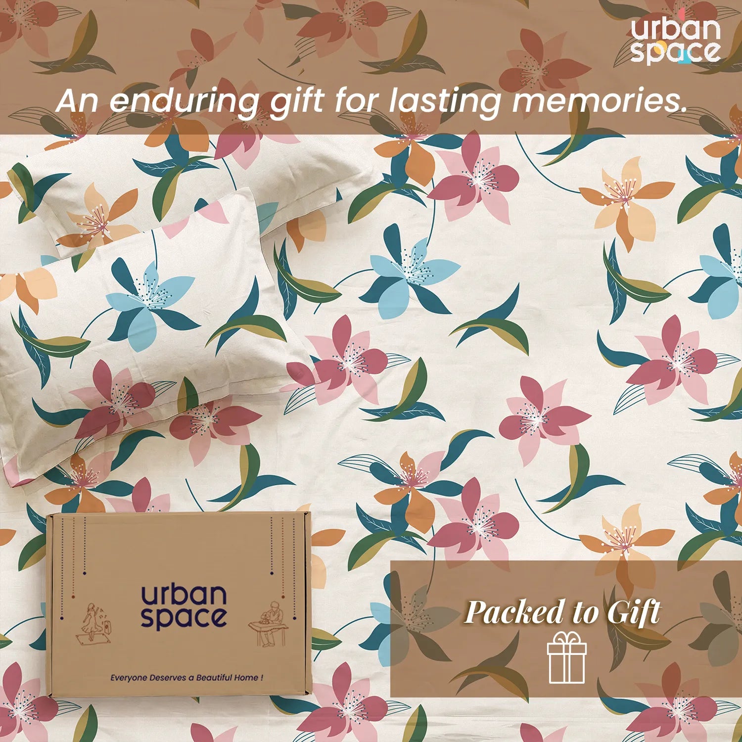 200 TC Glaced Cotton Microfiber Bedsheet in Giftbox with Pillow Covers - Bloomingdale
